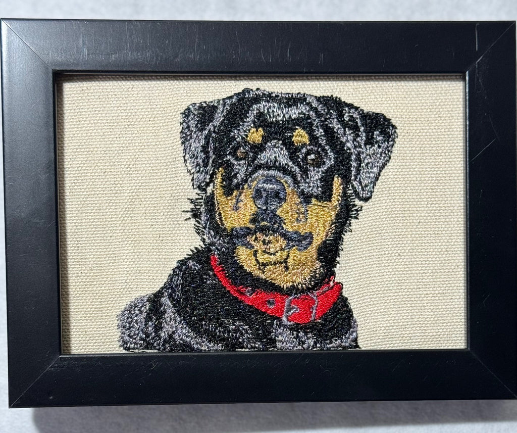 Rottweiler Dog Machine Embroidered Framed Art | Tabletop Decor