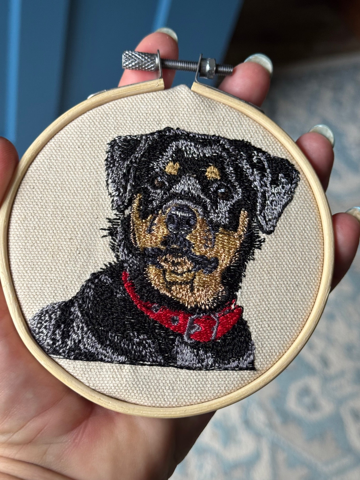 Rottweiler Dog Machine Embroidered Framed Art | Tabletop Decor