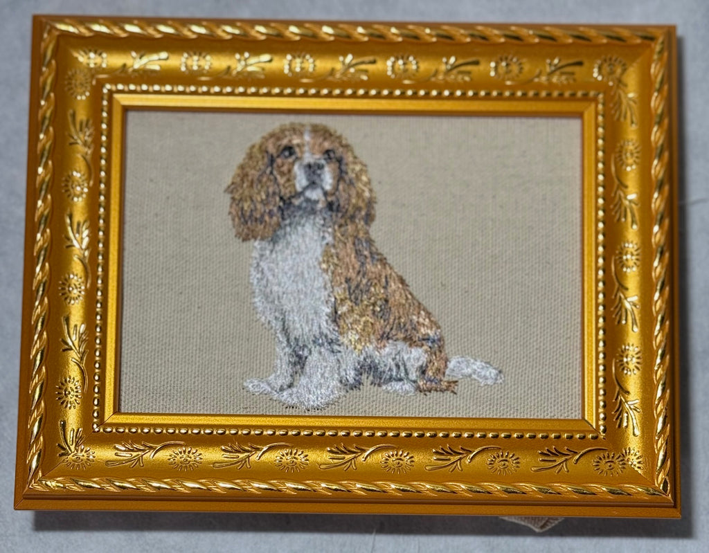Cavalier King Charles Spaniel Machine Embroidered Framed Art | Tabletop Decor