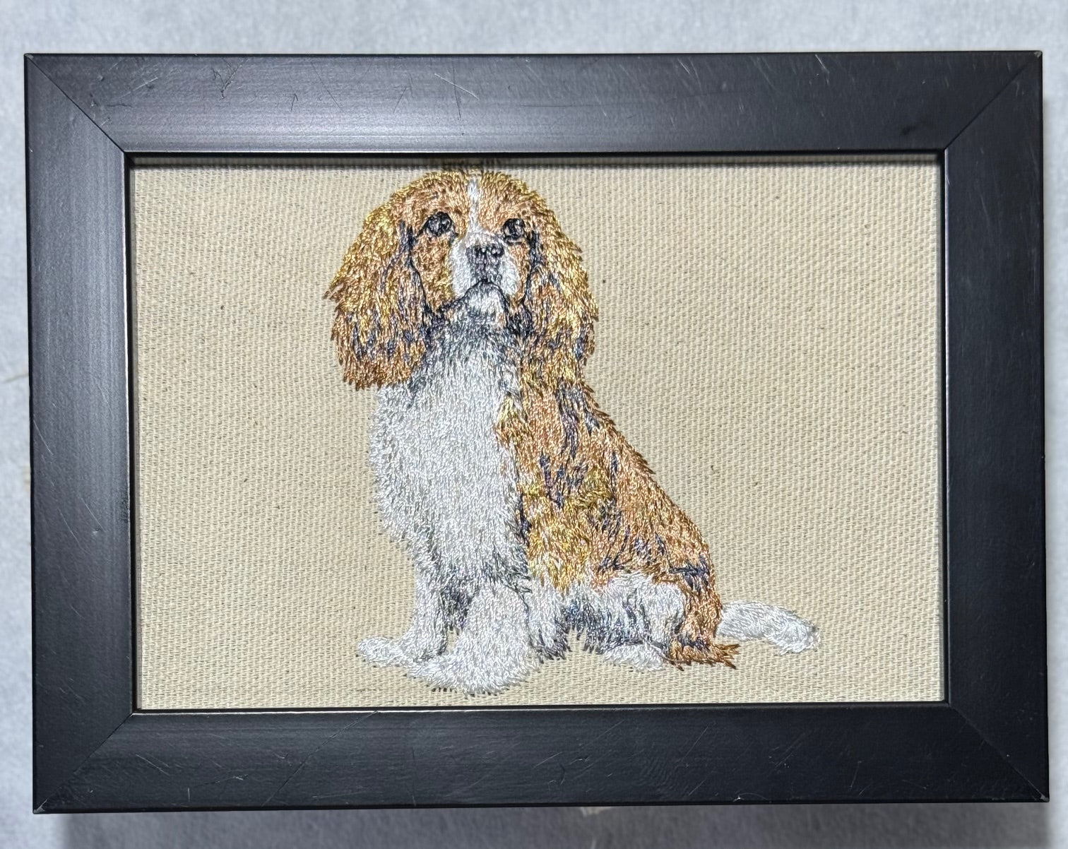 Cavalier King Charles Spaniel Machine Embroidered Framed Art | Tabletop Decor
