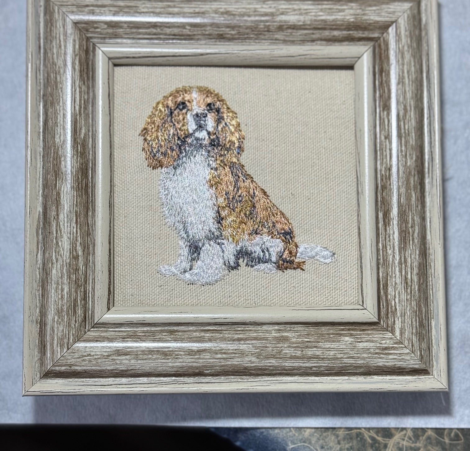 Cavalier King Charles Spaniel Machine Embroidered Framed Art | Tabletop Decor