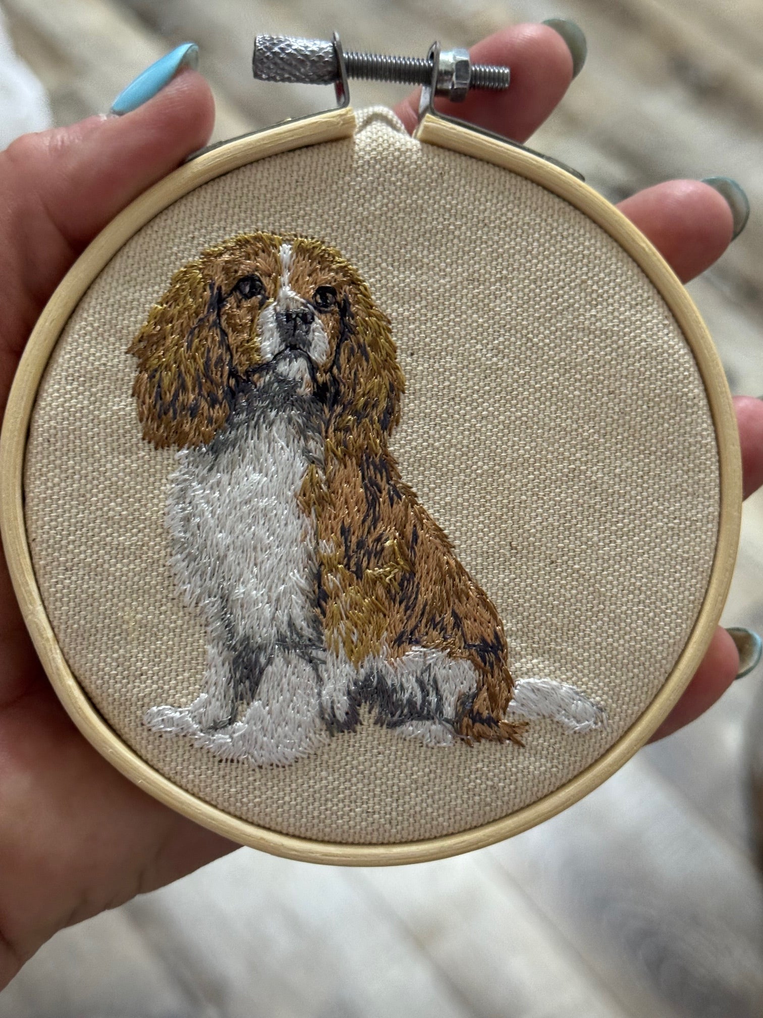 Cavalier King Charles Spaniel Machine Embroidered Framed Art | Tabletop Decor