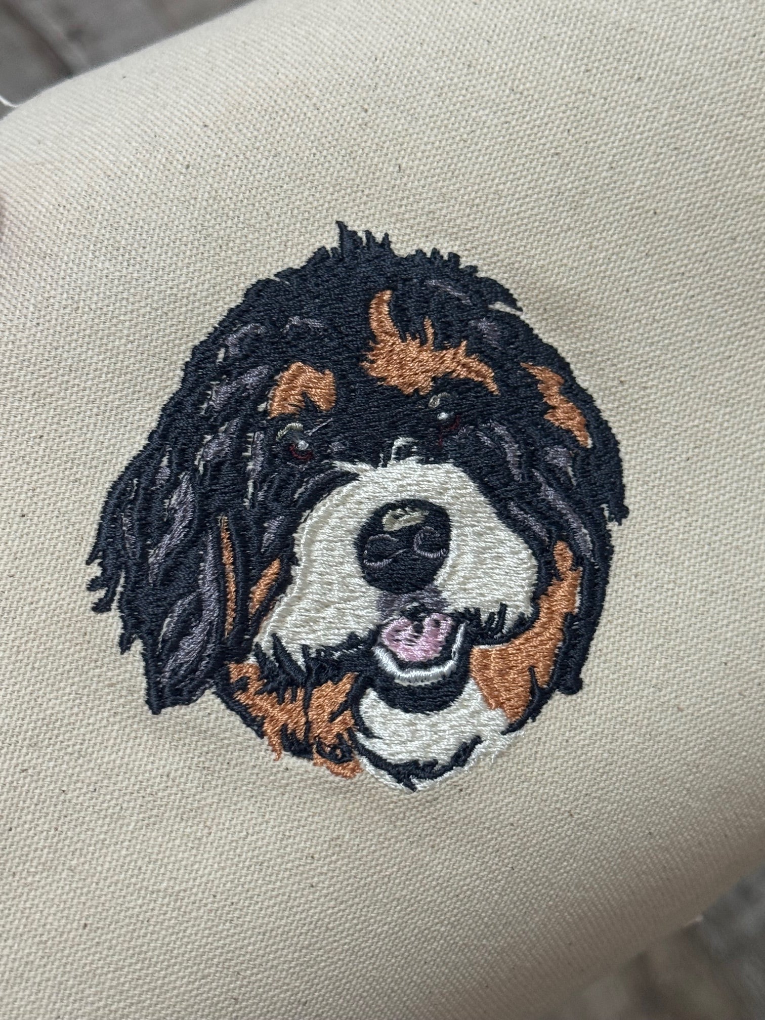 Doodle Dog Machine Embroidered Framed Art | Poodle Mix Tabletop Decor