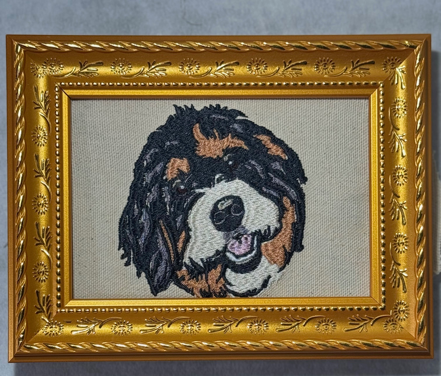 Doodle Dog Machine Embroidered Framed Art | Poodle Mix Tabletop Decor