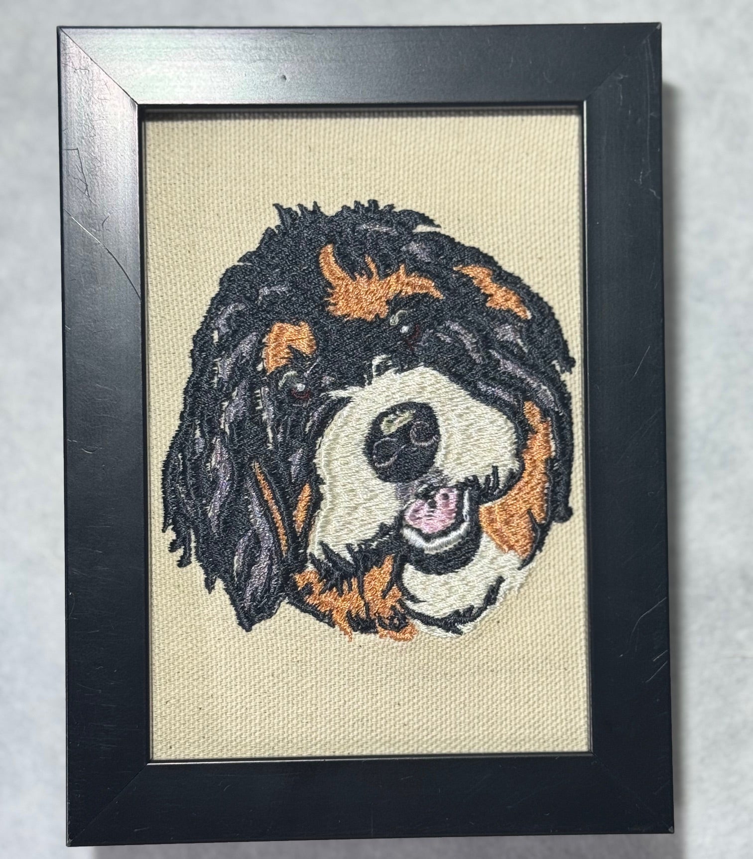 Doodle Dog Machine Embroidered Framed Art | Poodle Mix Tabletop Decor