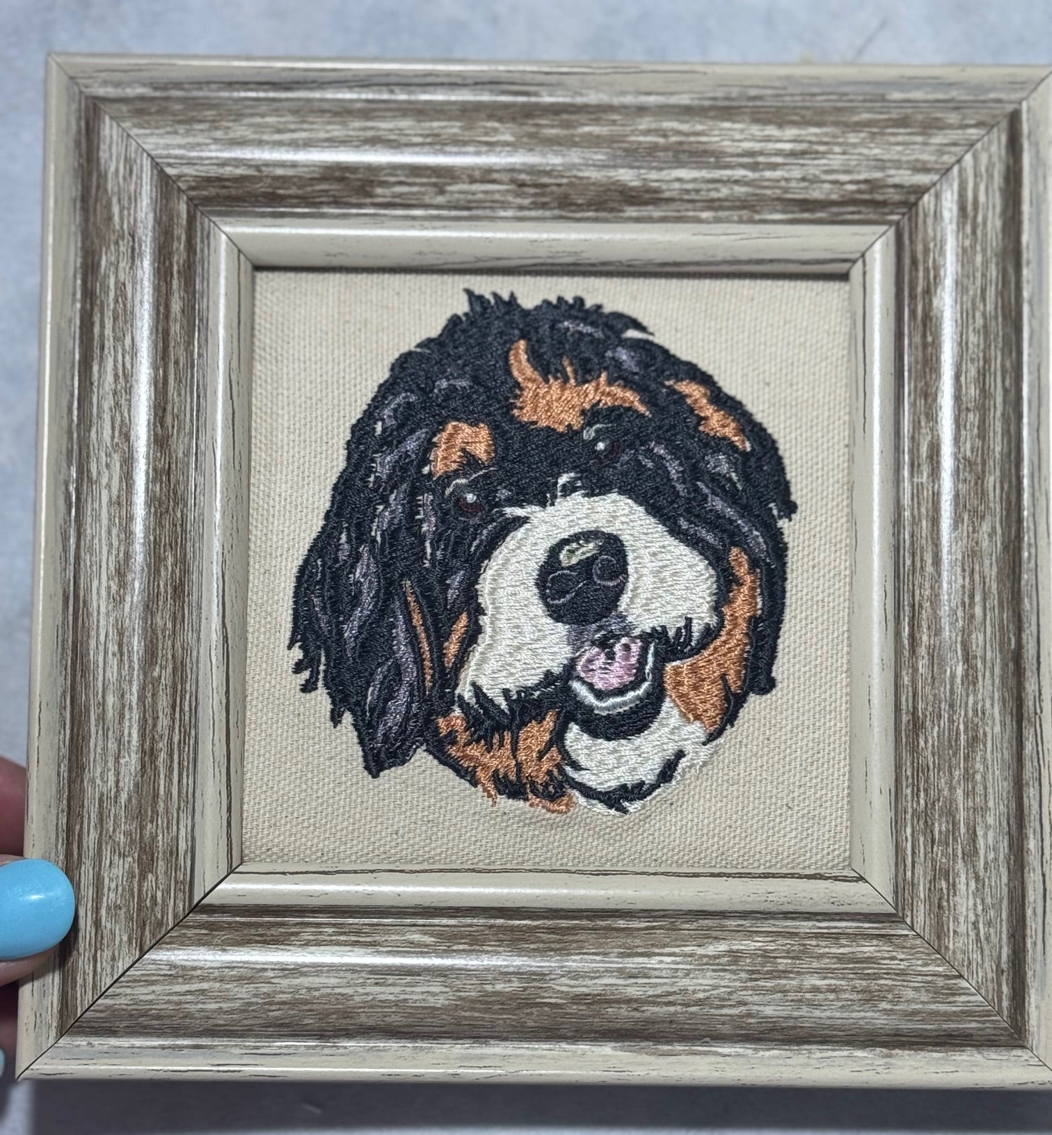Doodle Dog Machine Embroidered Framed Art | Poodle Mix Tabletop Decor