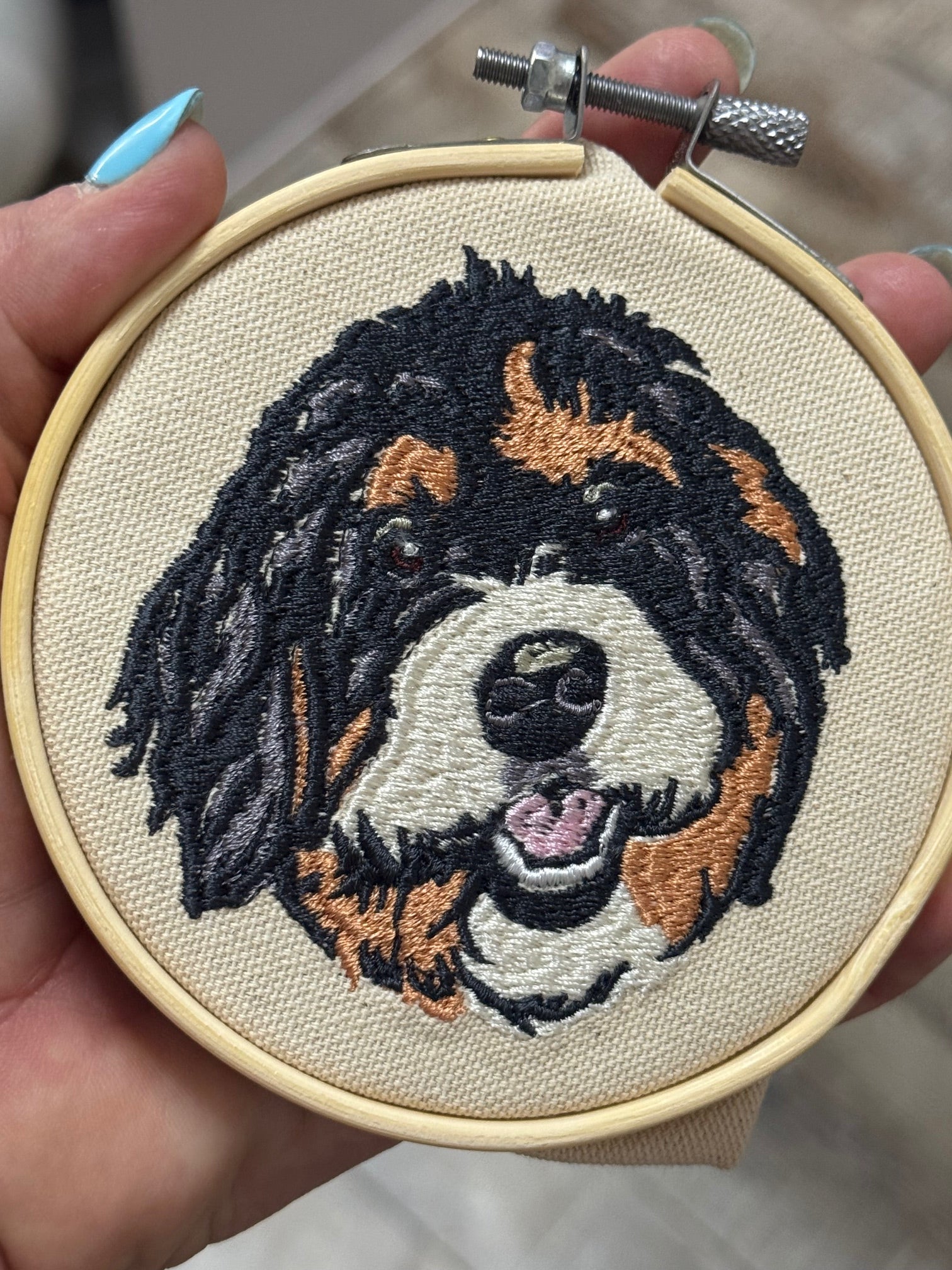 Doodle Dog Machine Embroidered Framed Art | Poodle Mix Tabletop Decor