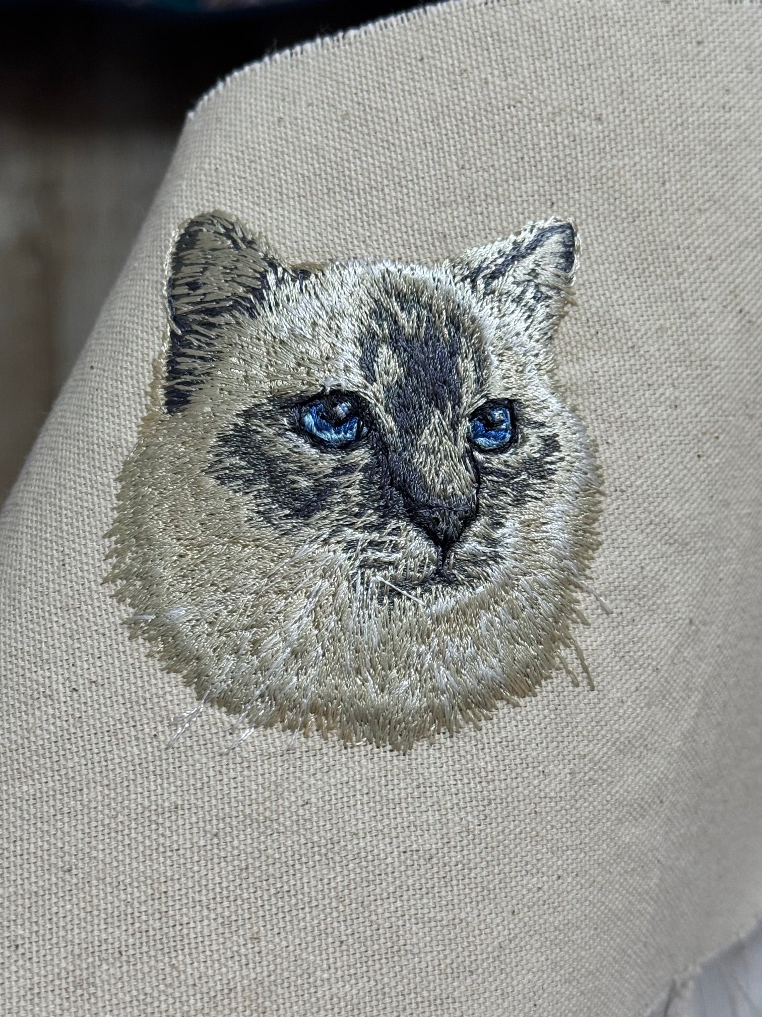 Cat Machine Embroidered Framed Art | Feline Tabletop Decor