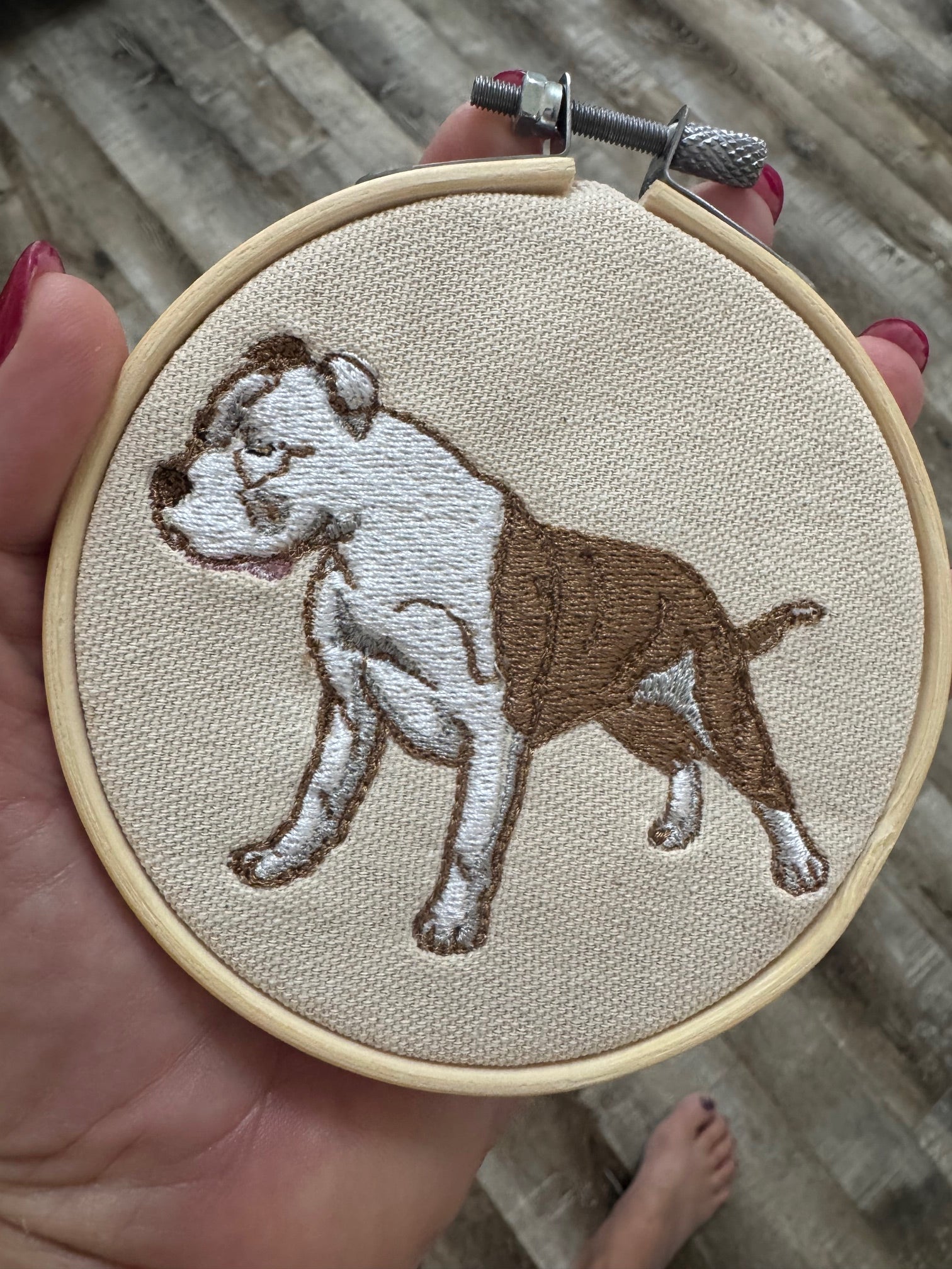 American Bulldog & Pitbull Machine Embroidered Framed Art | Tabletop Decor