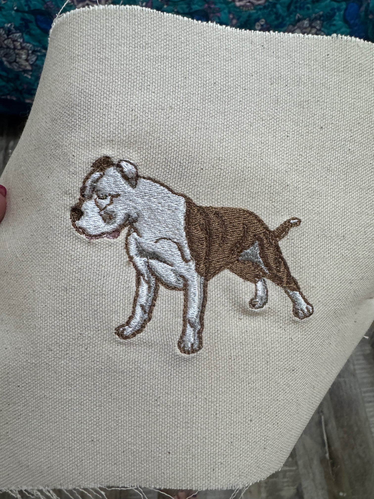 American Bulldog & Pitbull Machine Embroidered Framed Art | Tabletop Decor