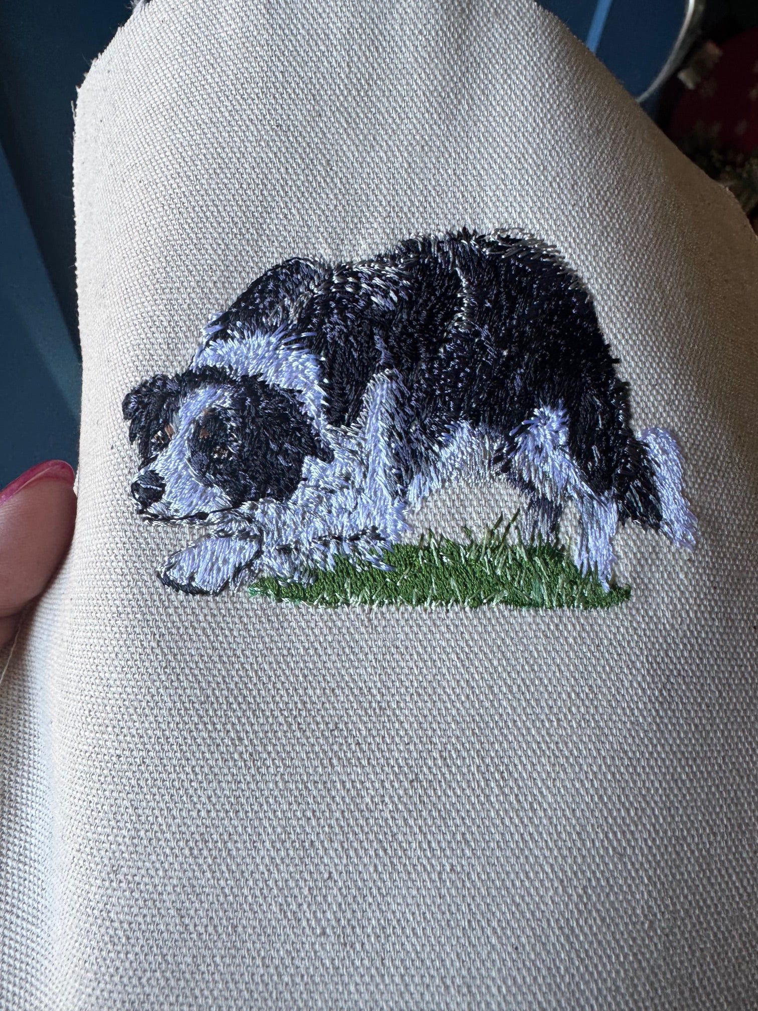 Border Collie Machine Embroidered Framed Art | Tabletop Decor