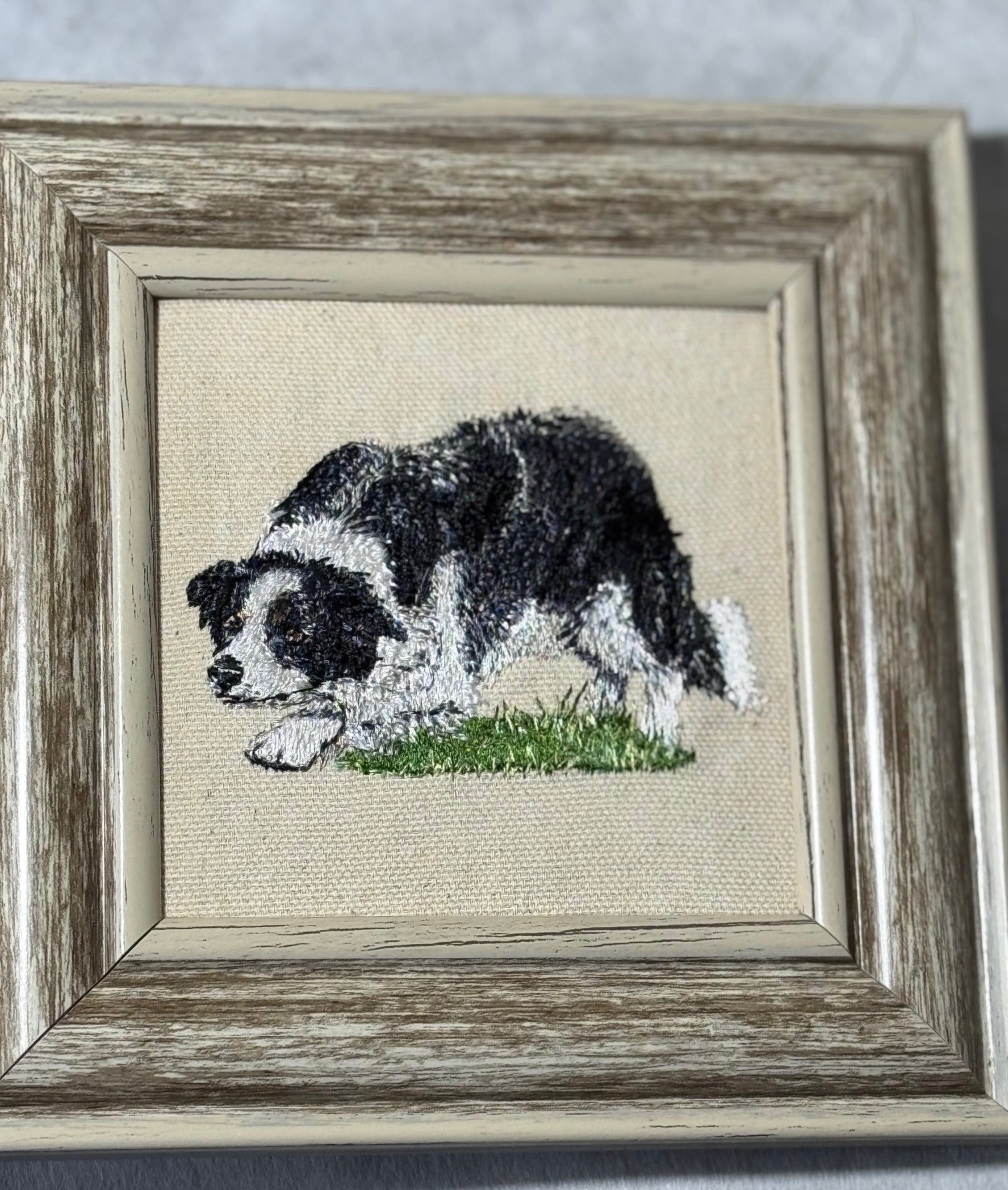 Border Collie Machine Embroidered Framed Art | Tabletop Decor