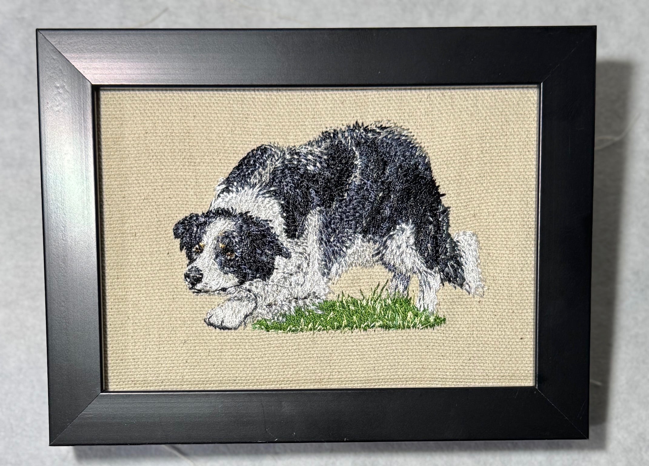 Border Collie Machine Embroidered Framed Art | Tabletop Decor