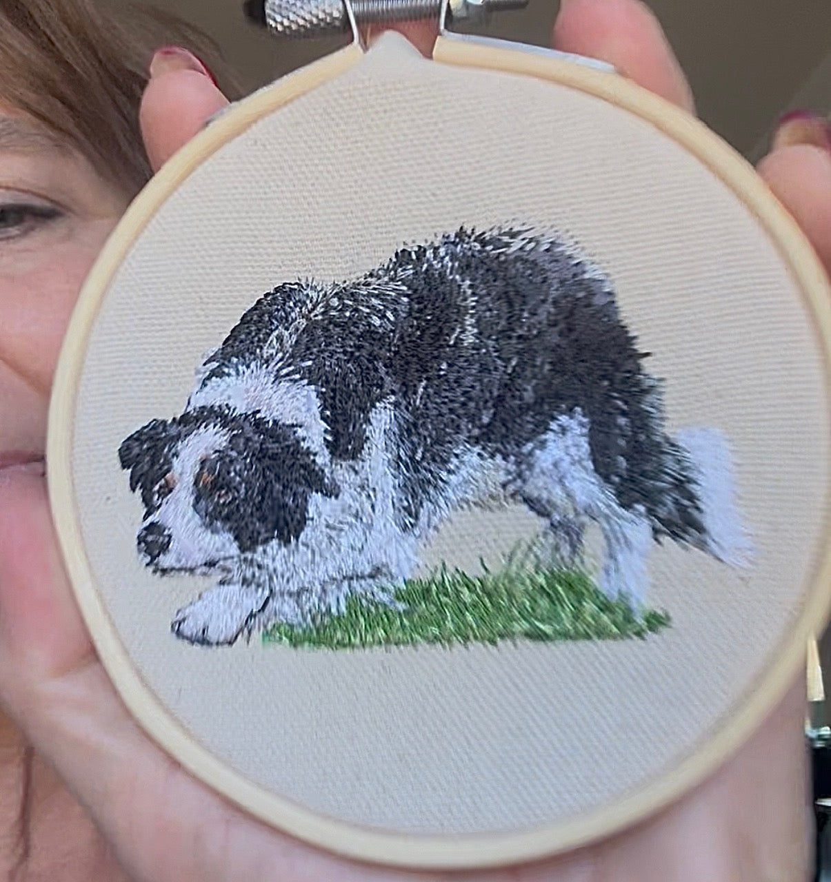 Border Collie Machine Embroidered Framed Art | Tabletop Decor
