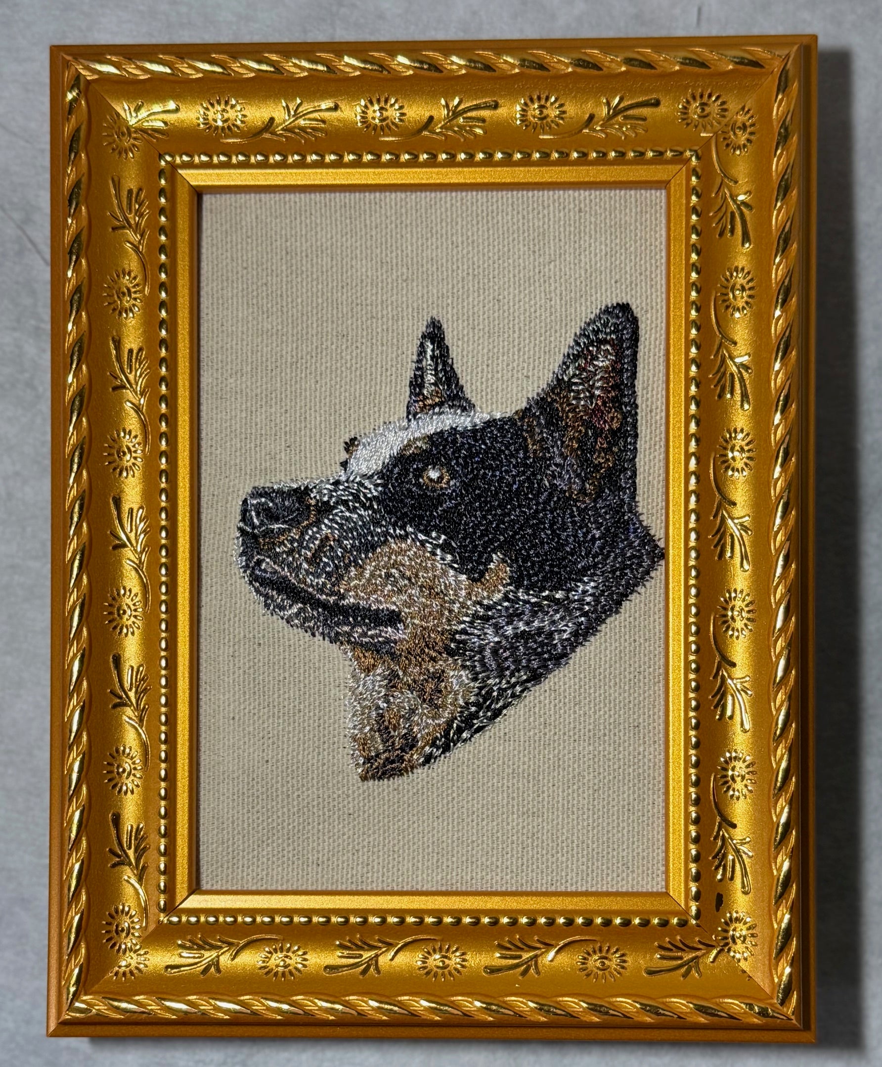 Blue Heeler Australian Cattle Dog Machine Embroidered Framed Art | Tabletop Decor