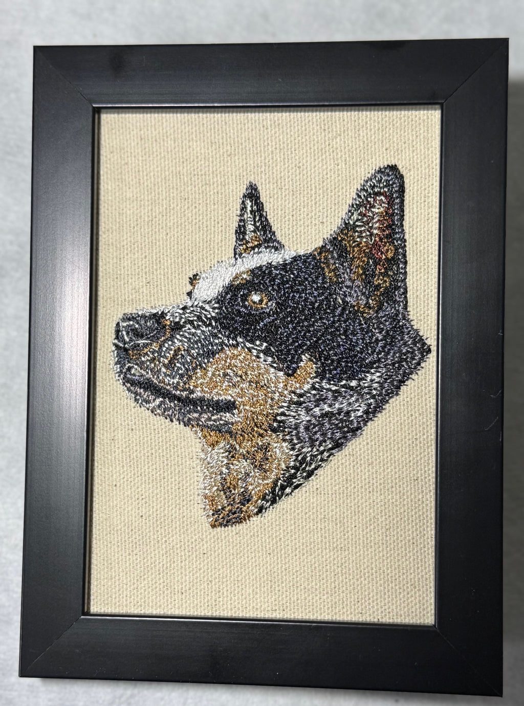 Blue Heeler Australian Cattle Dog Machine Embroidered Framed Art | Tabletop Decor
