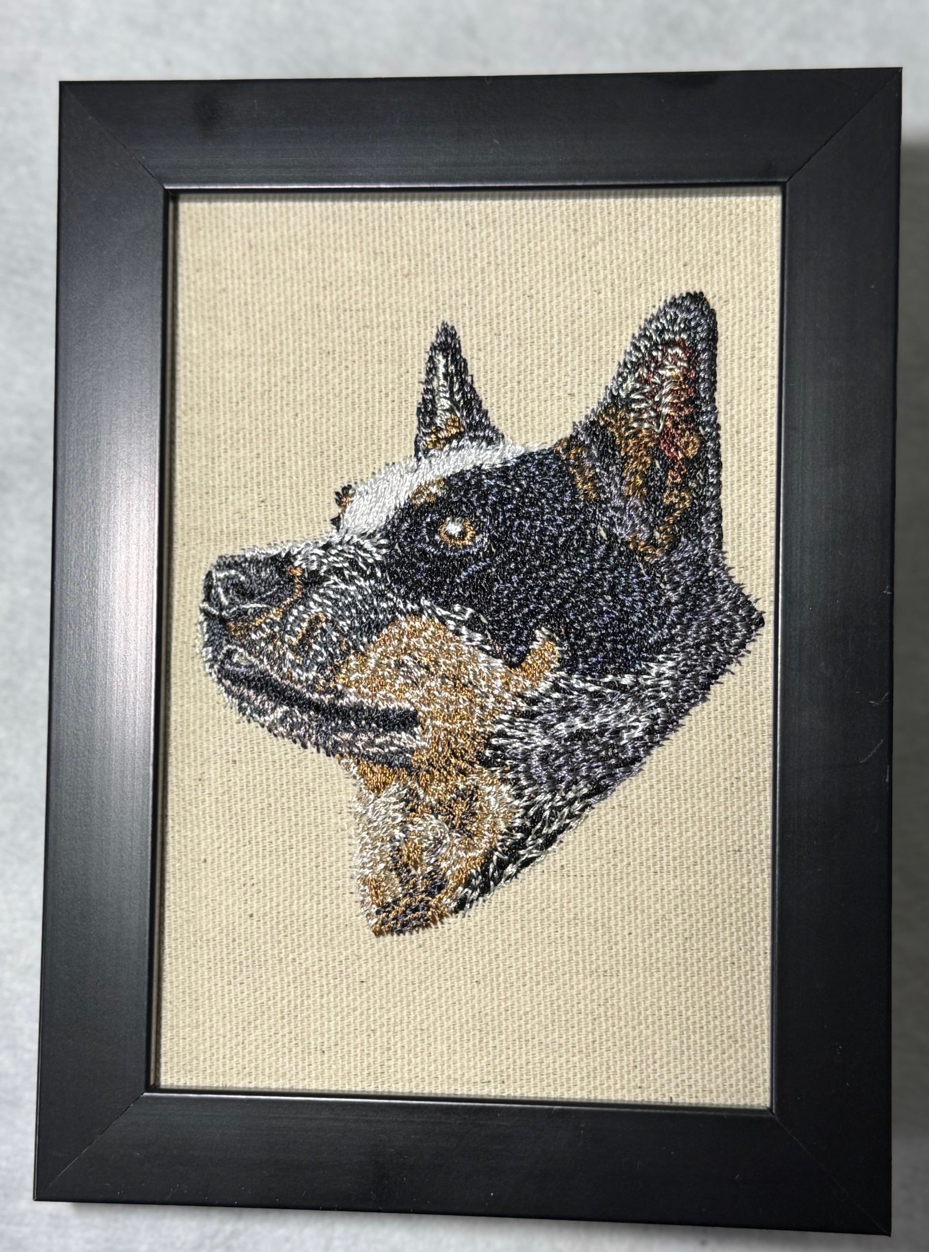 Blue Heeler Australian Cattle Dog Machine Embroidered Framed Art | Tabletop Decor