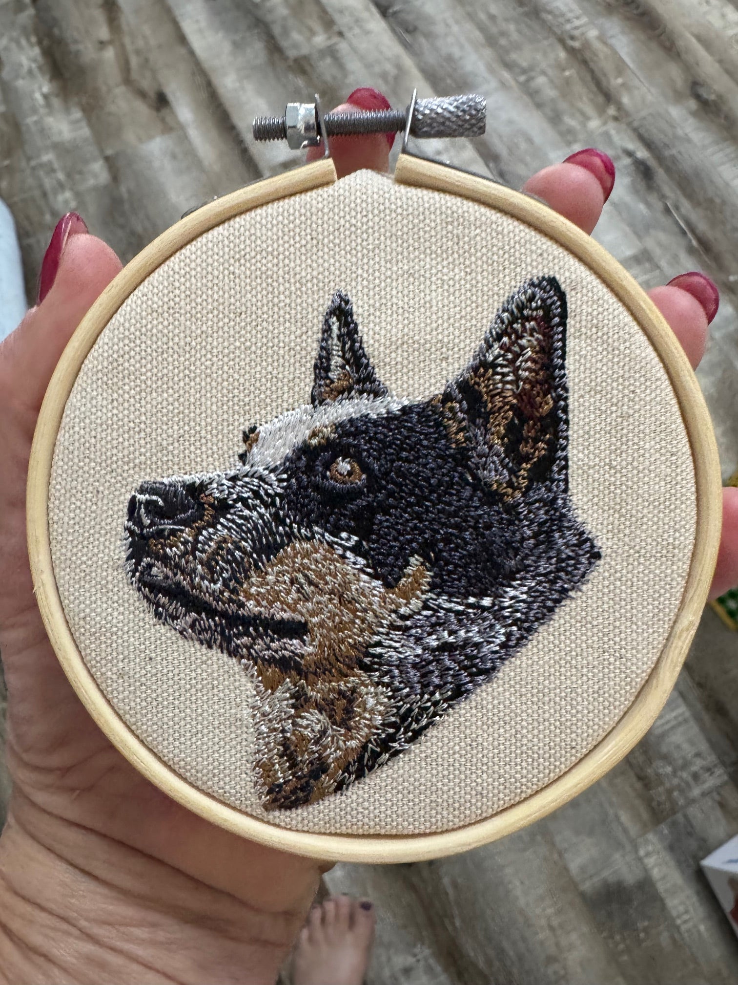 Blue Heeler Australian Cattle Dog Machine Embroidered Framed Art | Tabletop Decor