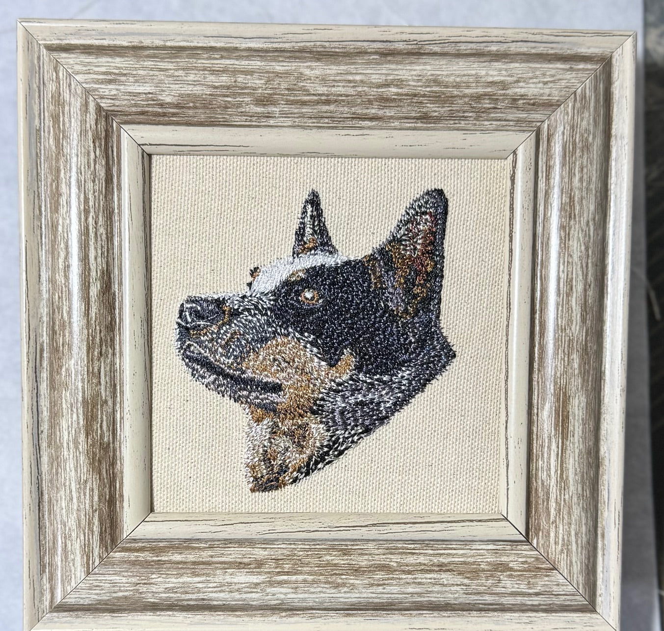 Blue Heeler Australian Cattle Dog Machine Embroidered Framed Art | Tabletop Decor