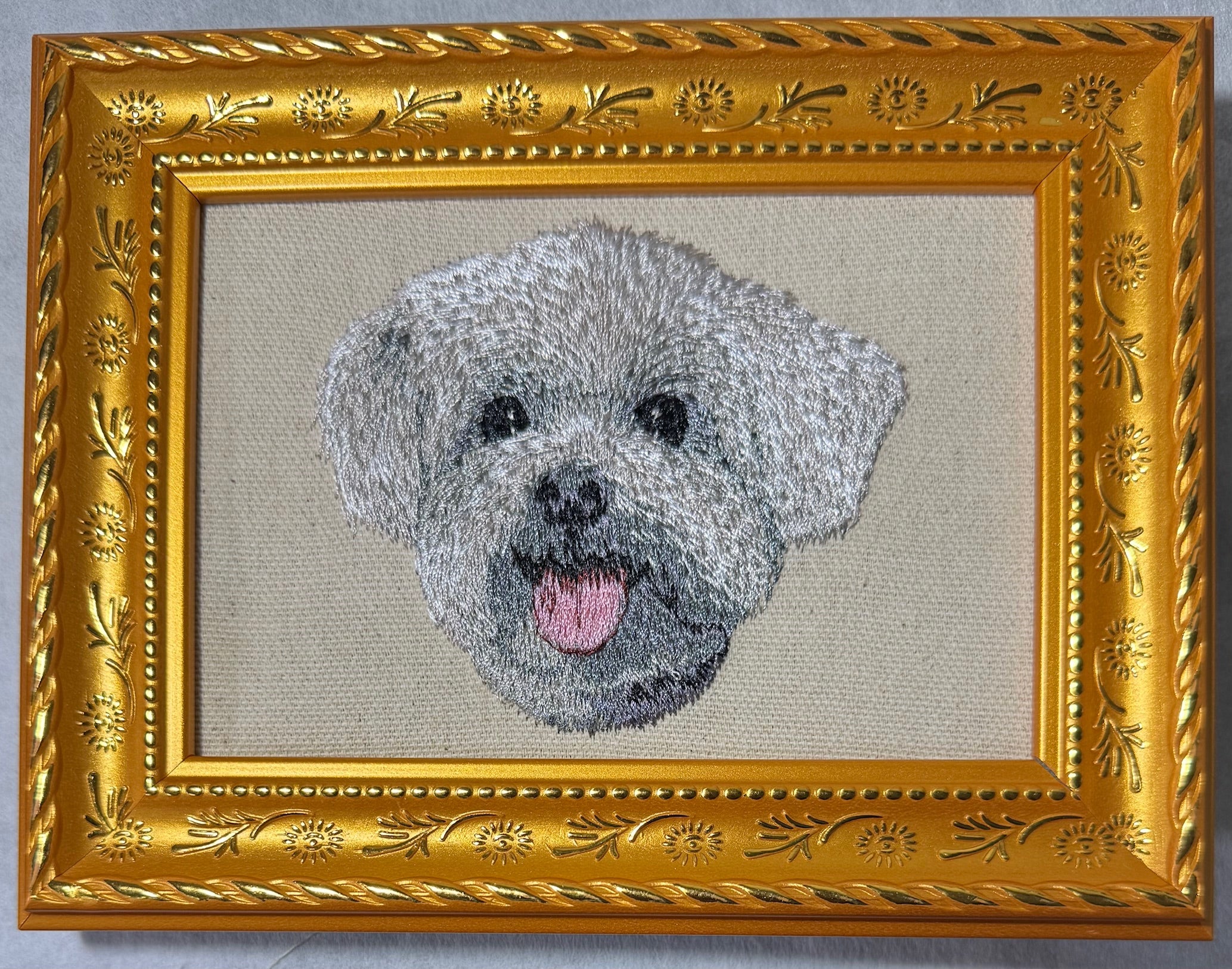 Maltese, Bichon Frise & Coton de Tulear Machine Embroidered Framed Art | Tabletop Decor