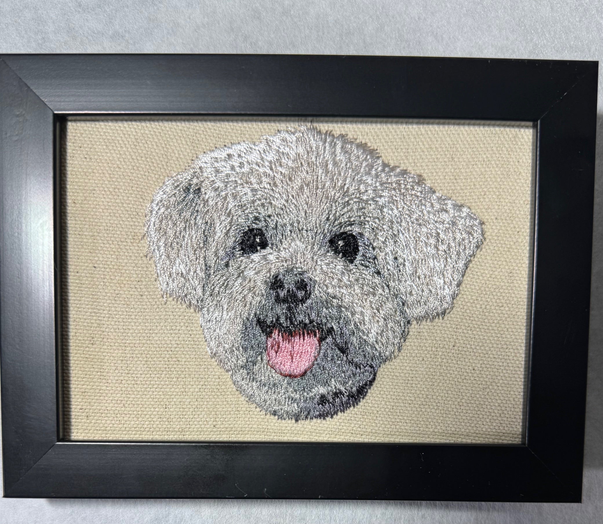 Maltese, Bichon Frise & Coton de Tulear Machine Embroidered Framed Art | Tabletop Decor