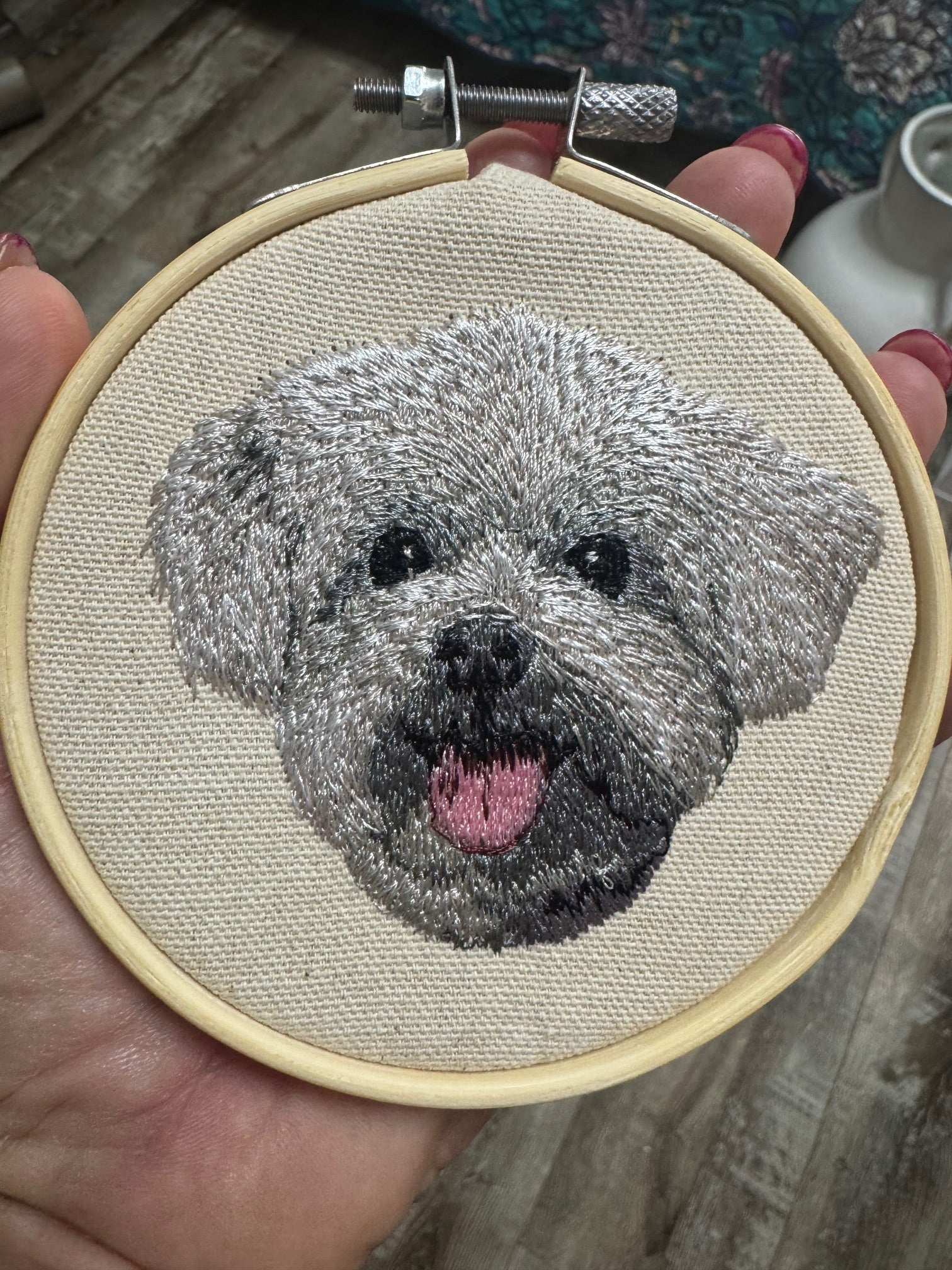 Maltese, Bichon Frise & Coton de Tulear Machine Embroidered Framed Art | Tabletop Decor