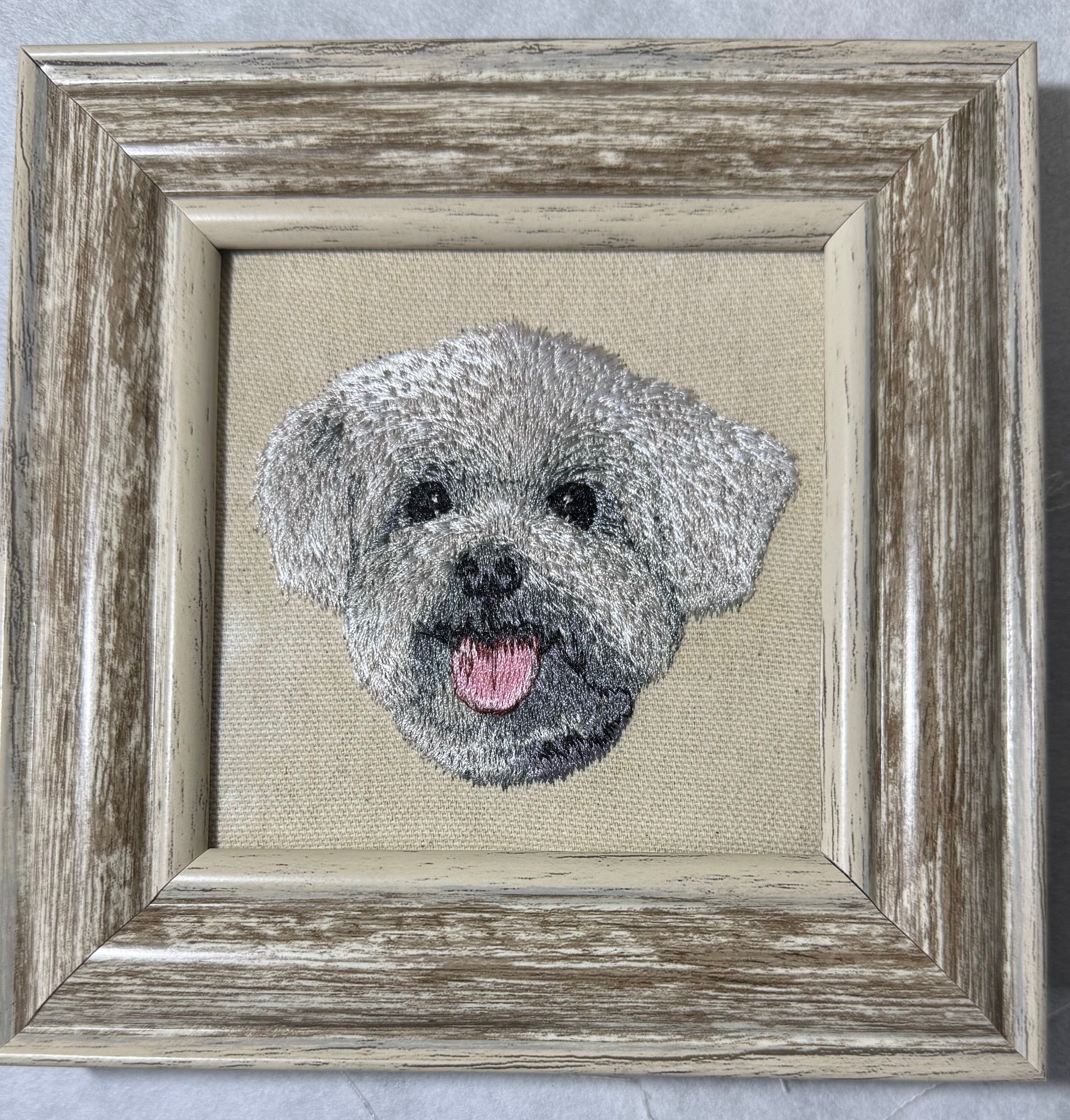 Maltese, Bichon Frise & Coton de Tulear Machine Embroidered Framed Art | Tabletop Decor
