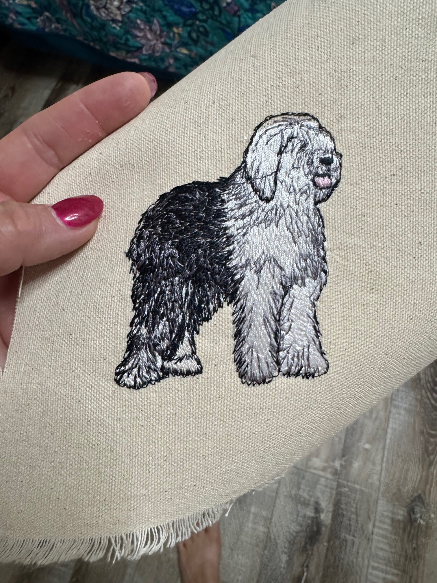 Old English Sheepdog Machine Embroidered Framed Art | Tabletop Decor