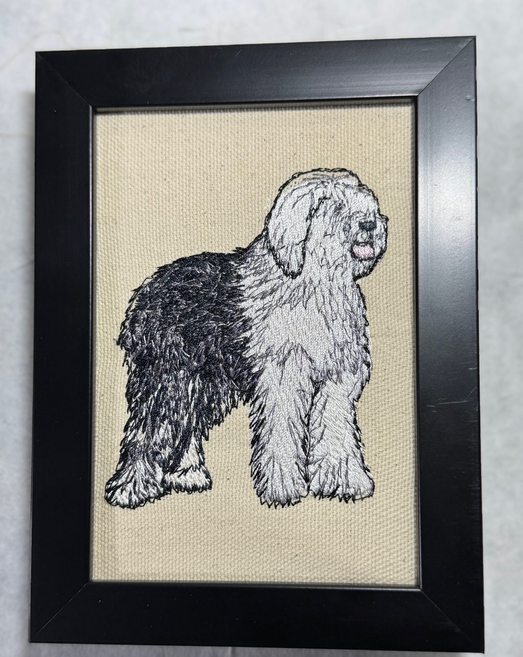 Old English Sheepdog Machine Embroidered Framed Art | Tabletop Decor