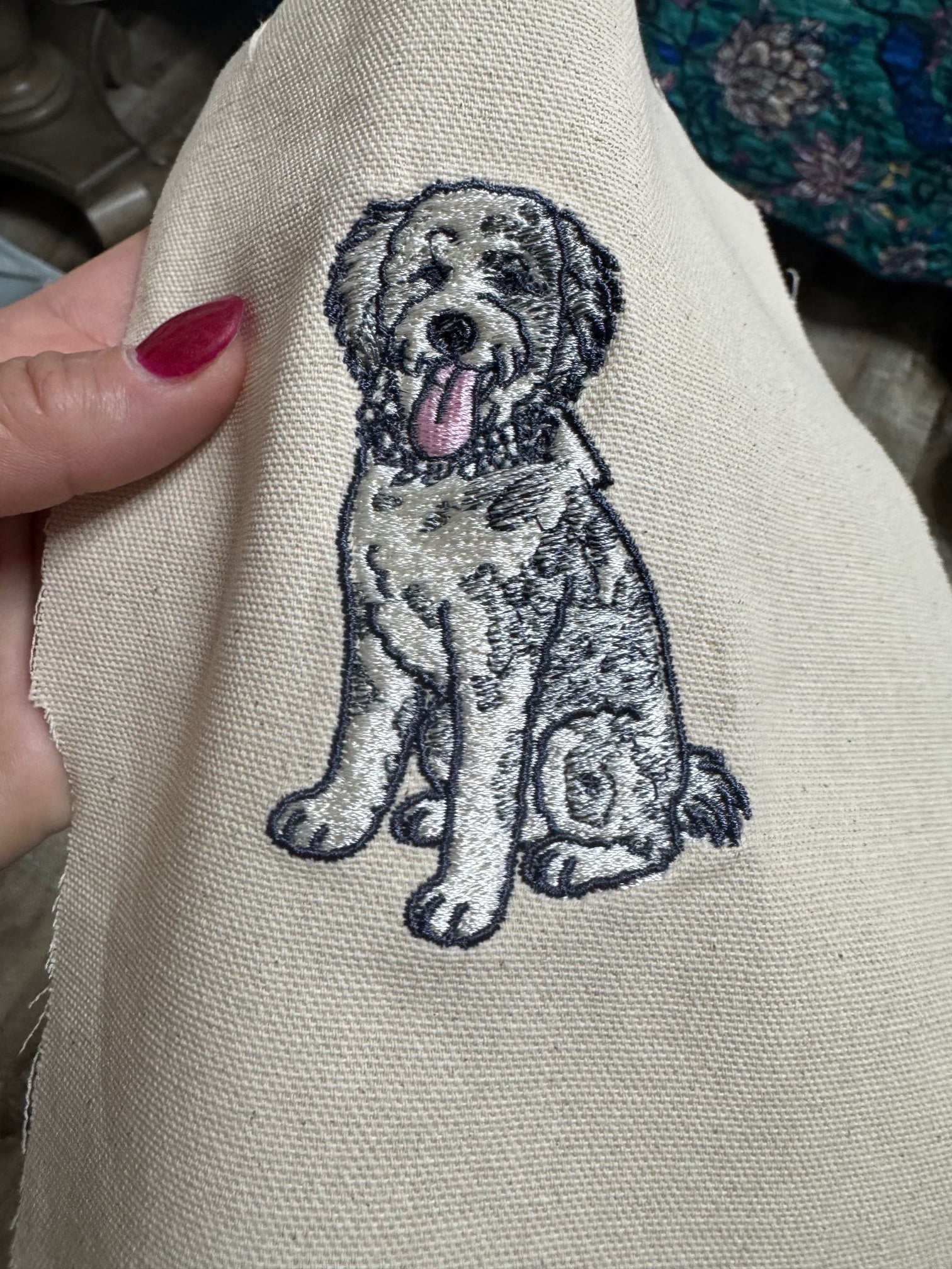 Goldendoodle & Cavachon Machine Embroidered Framed Art | Tabletop Decor