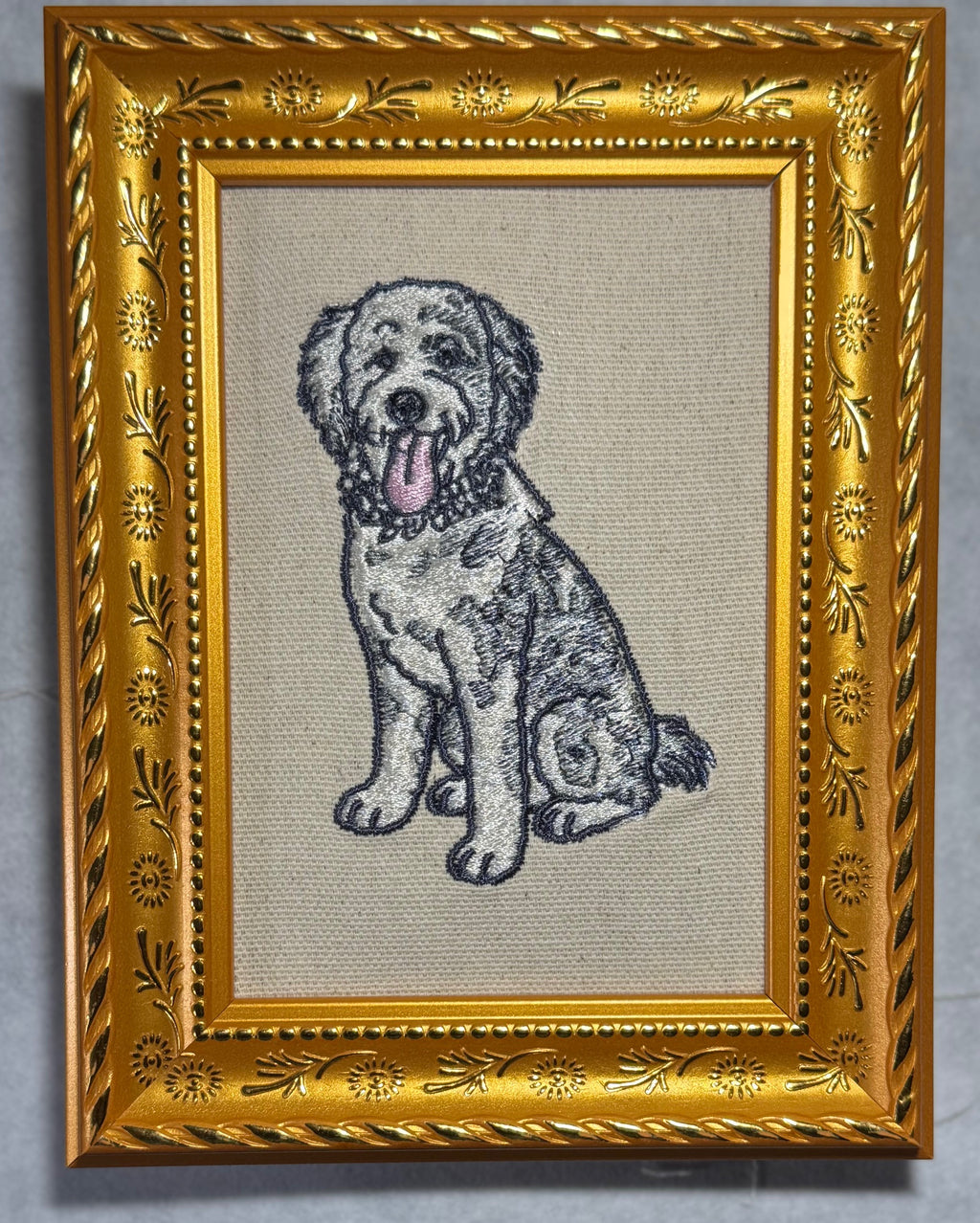 Goldendoodle & Cavachon Machine Embroidered Framed Art | Tabletop Decor