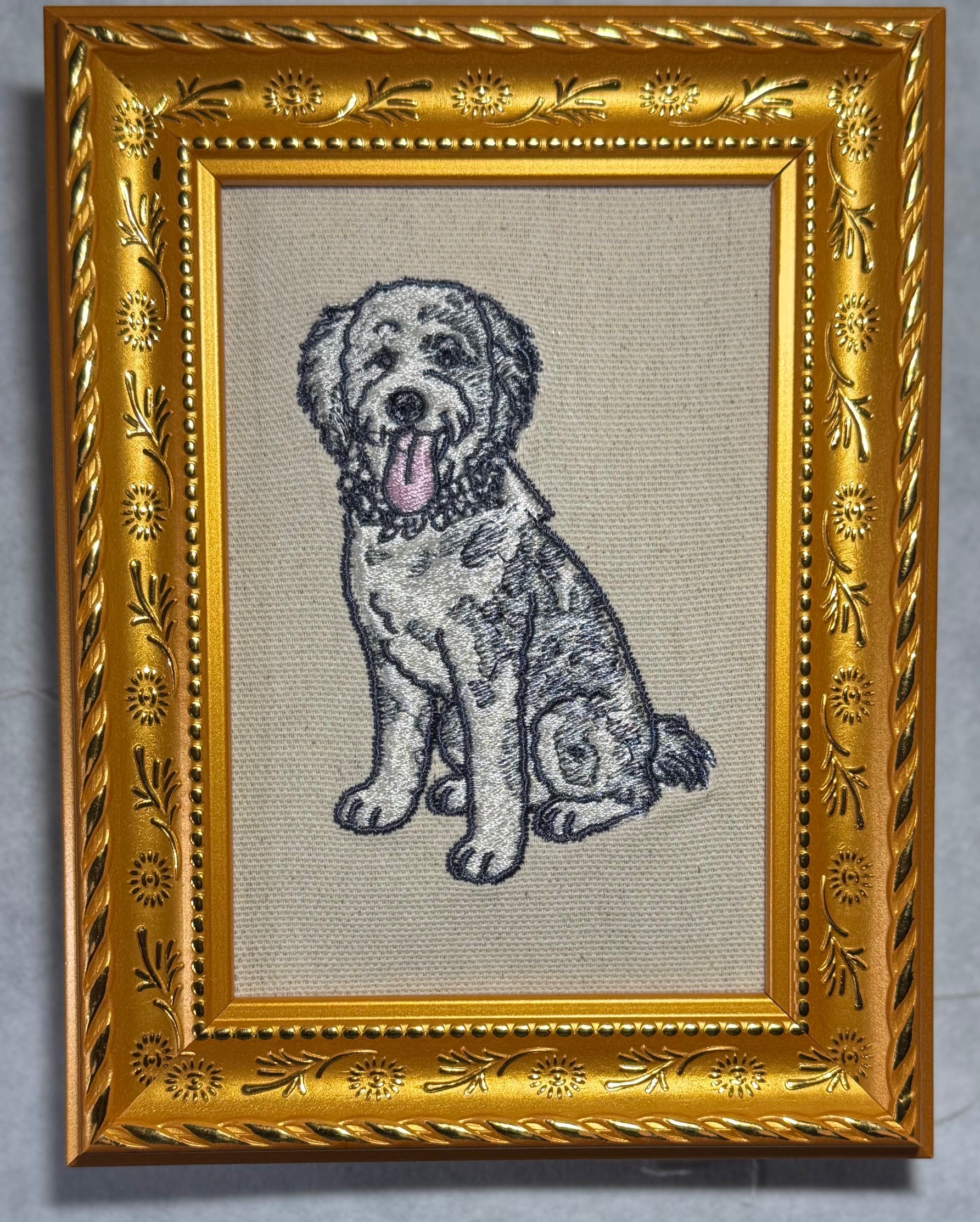 Goldendoodle & Cavachon Machine Embroidered Framed Art | Tabletop Decor