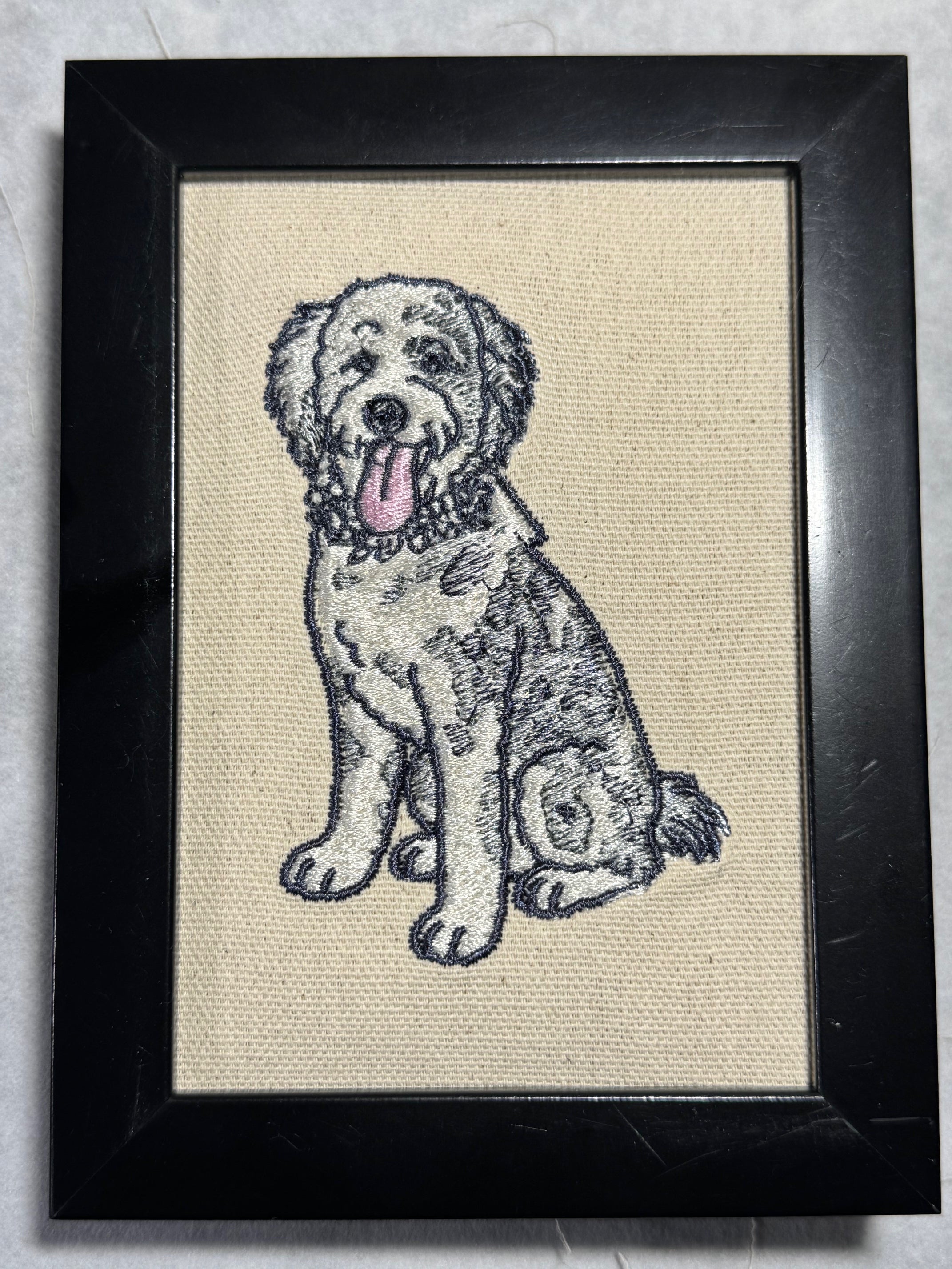 Goldendoodle & Cavachon Machine Embroidered Framed Art | Tabletop Decor