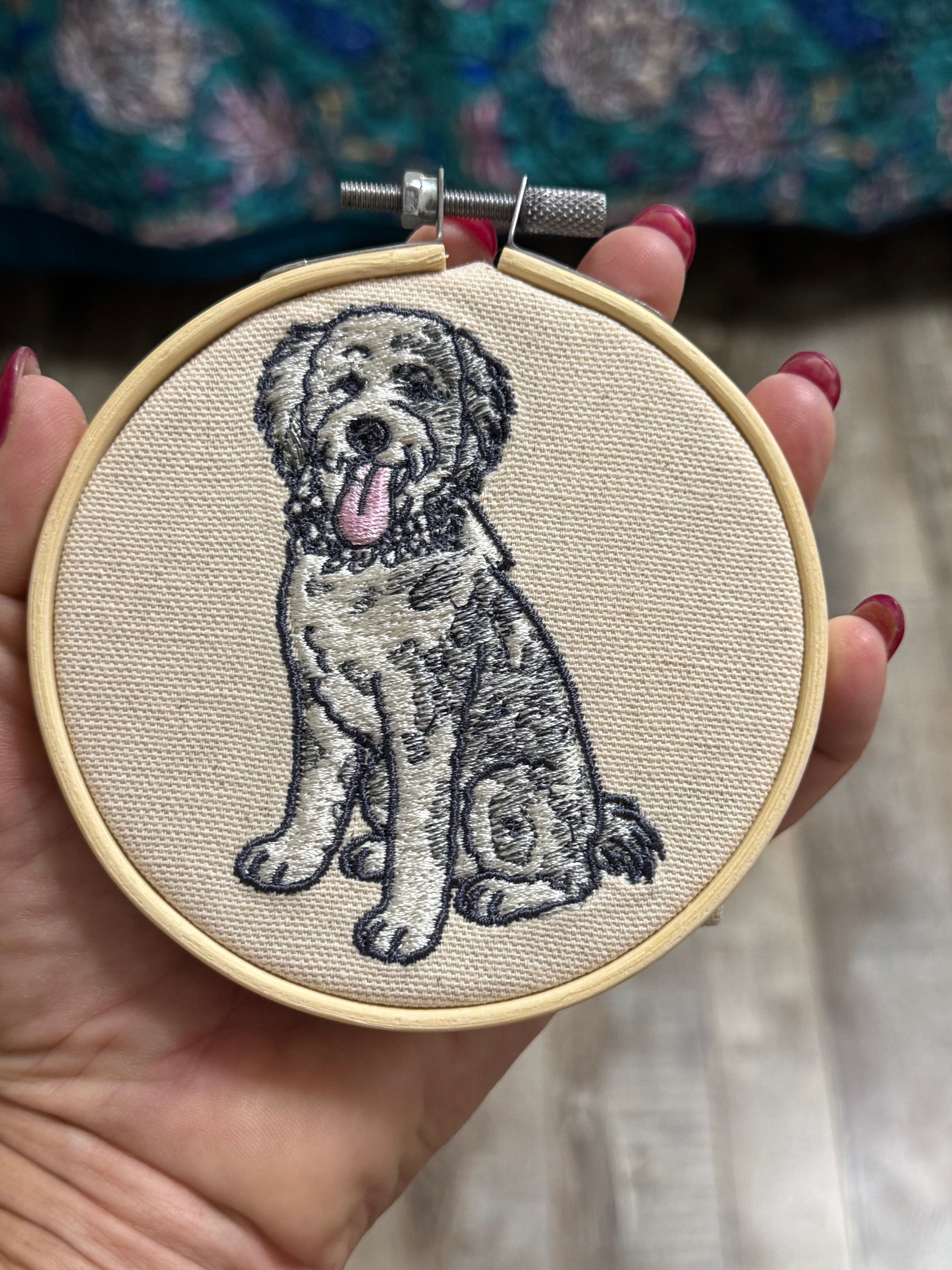 Goldendoodle & Cavachon Machine Embroidered Framed Art | Tabletop Decor