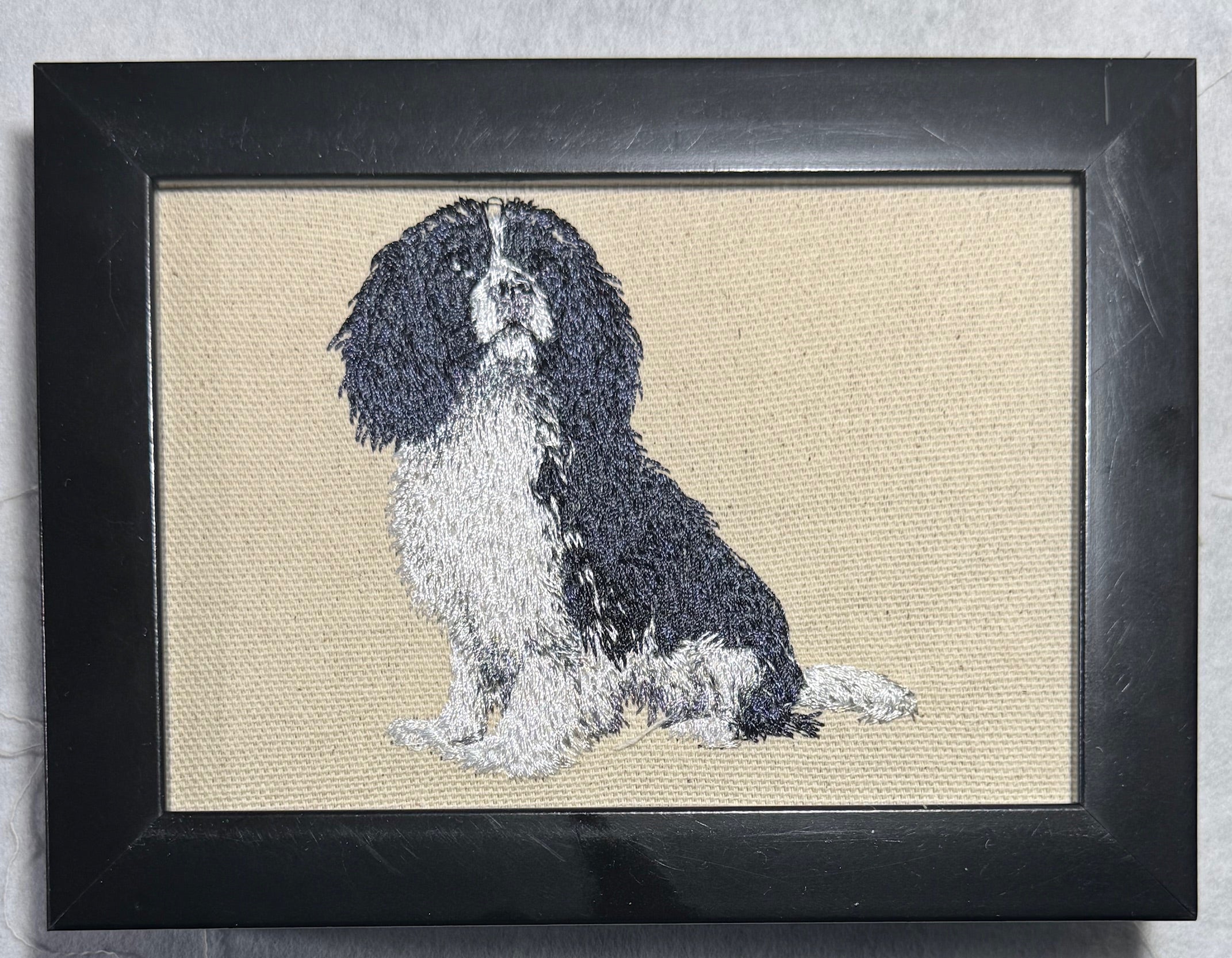 Cavalier King Charles Spaniel Embroidered Framed Art | Dog Lover Wall & Desk Decor