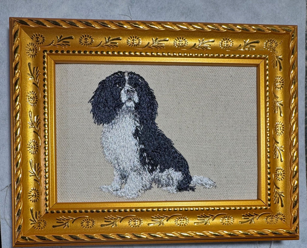 Cavalier King Charles Spaniel Embroidered Framed Art | Dog Lover Wall & Desk Decor