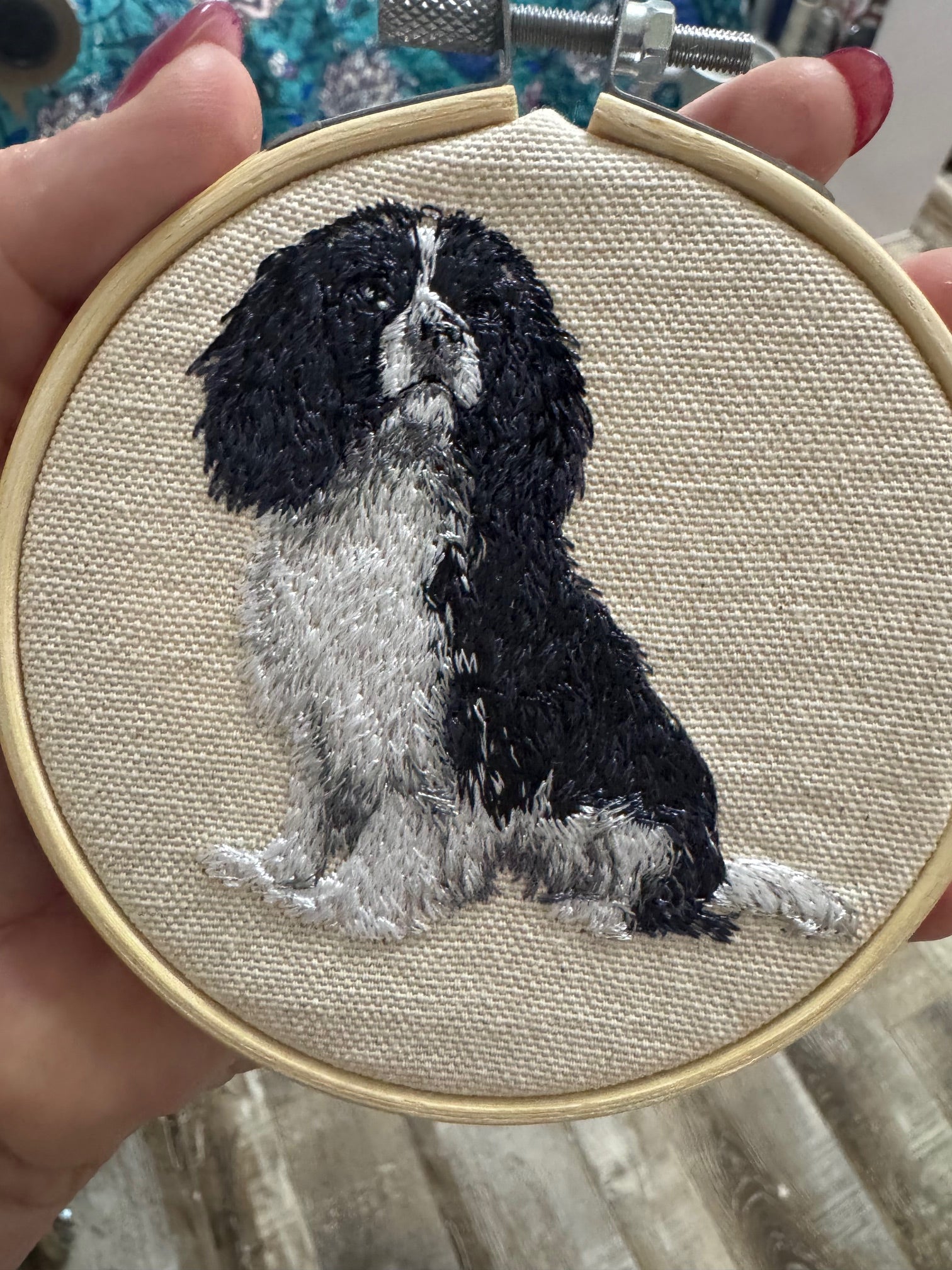 Cavalier King Charles Spaniel Embroidered Framed Art | Dog Lover Wall & Desk Decor