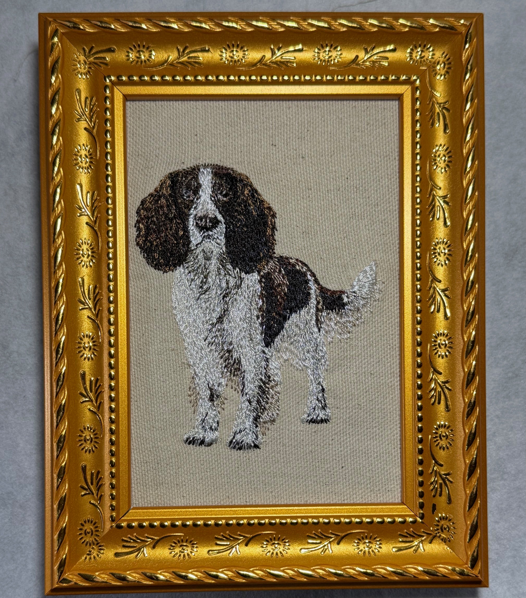 English Springer Spaniel Machine Embroidered Framed Art | Tabletop Decor