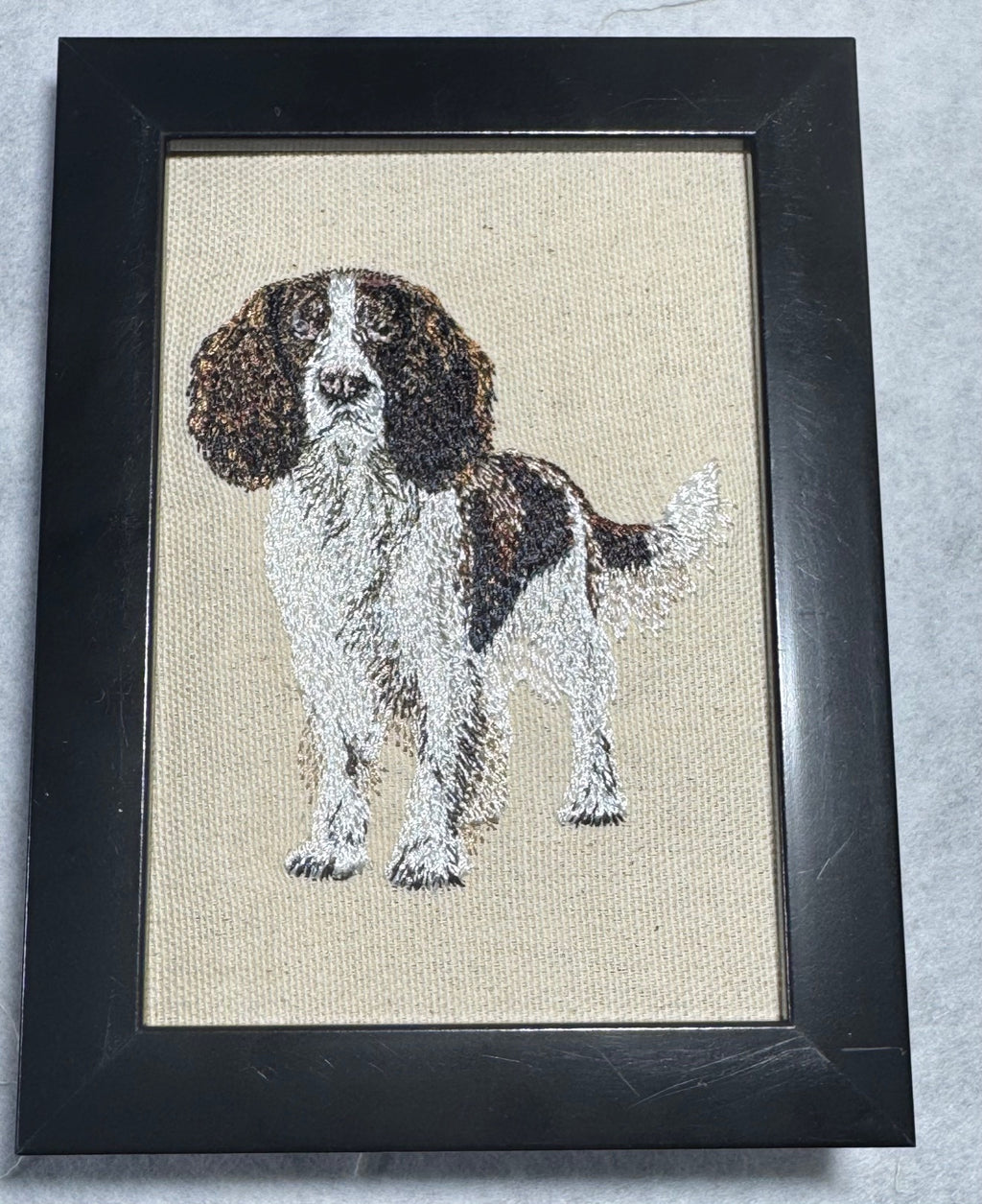 English Springer Spaniel Machine Embroidered Framed Art | Tabletop Decor
