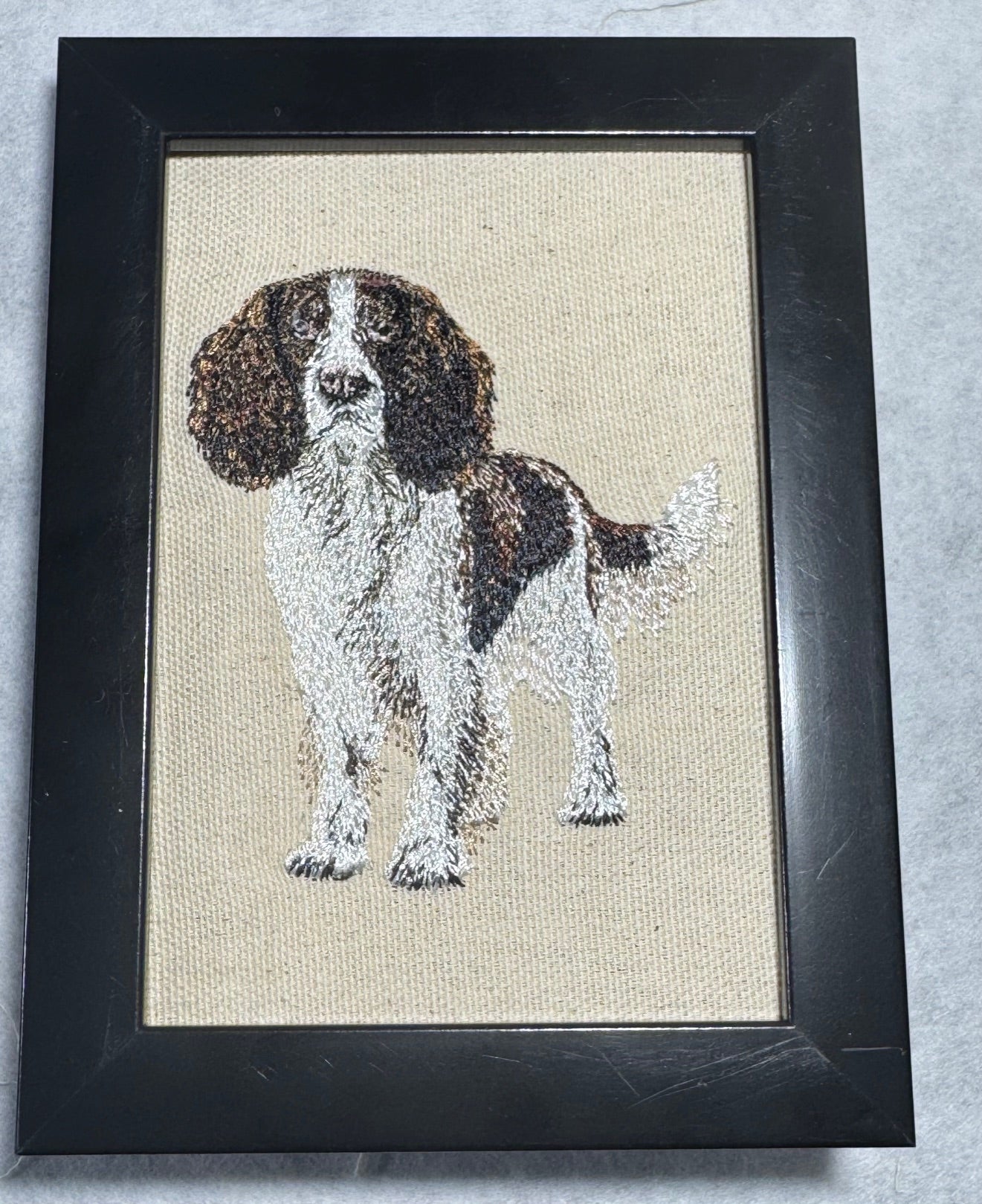 English Springer Spaniel Machine Embroidered Framed Art | Tabletop Decor