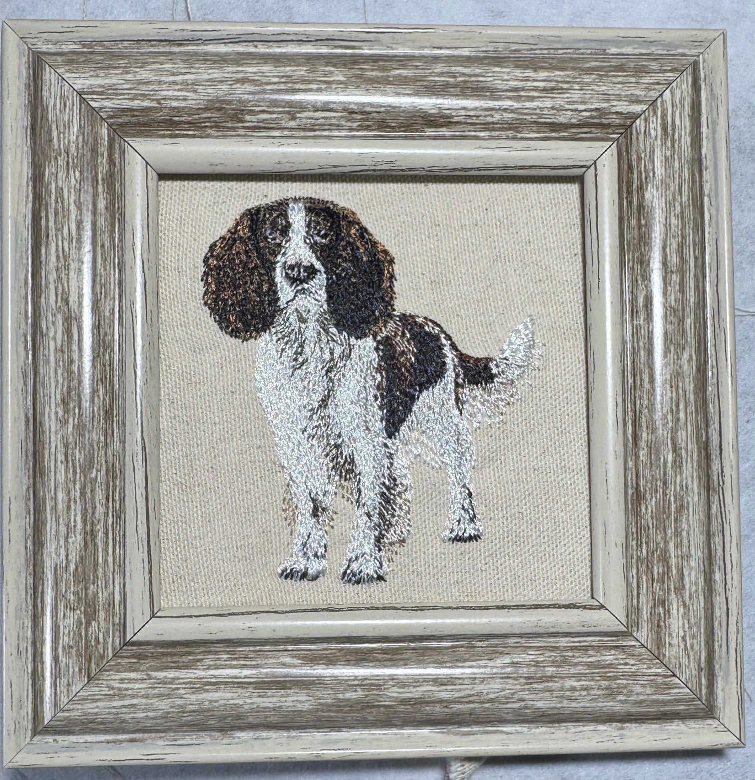 English Springer Spaniel Machine Embroidered Framed Art | Tabletop Decor
