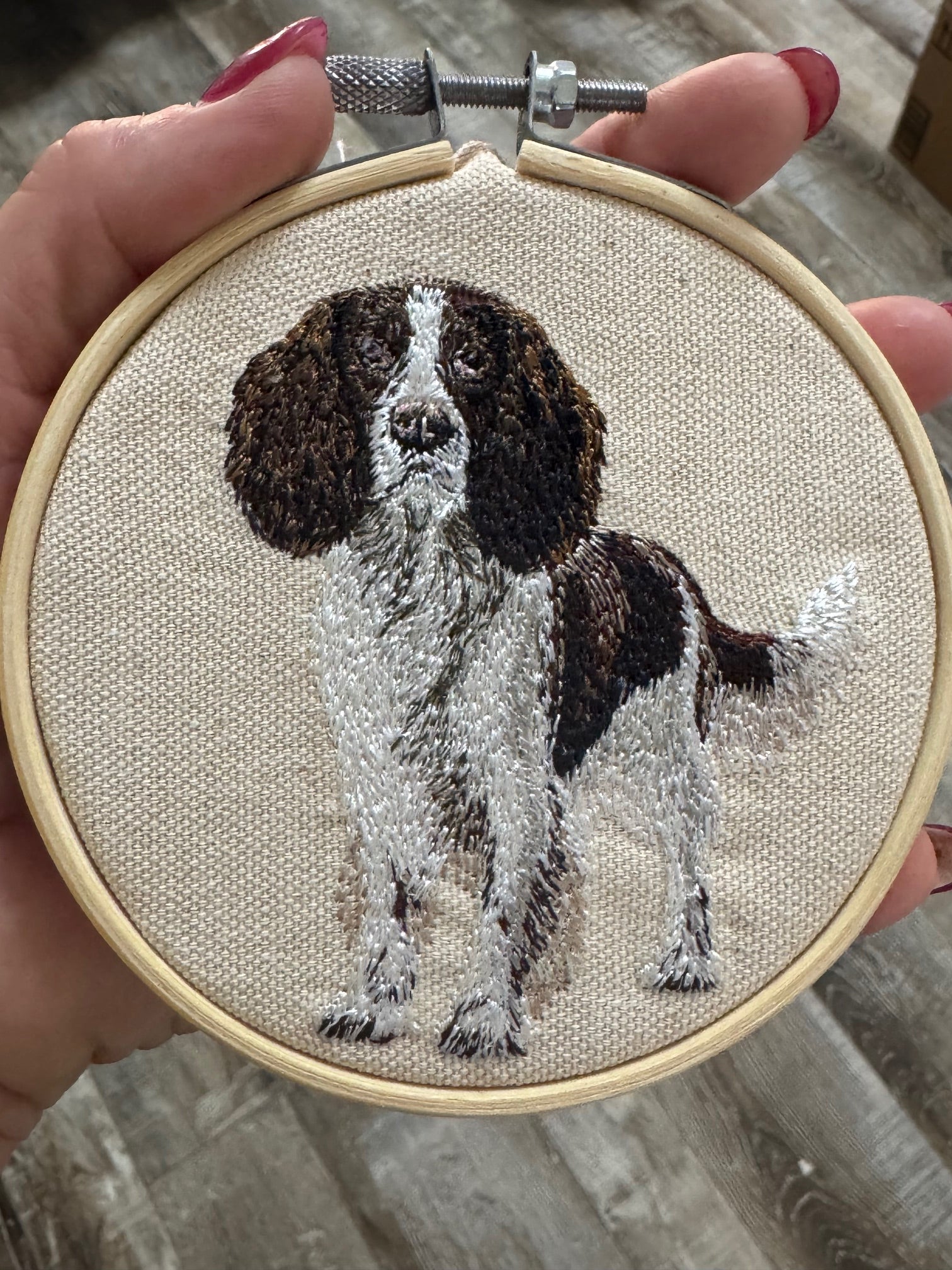 English Springer Spaniel Machine Embroidered Framed Art | Tabletop Decor
