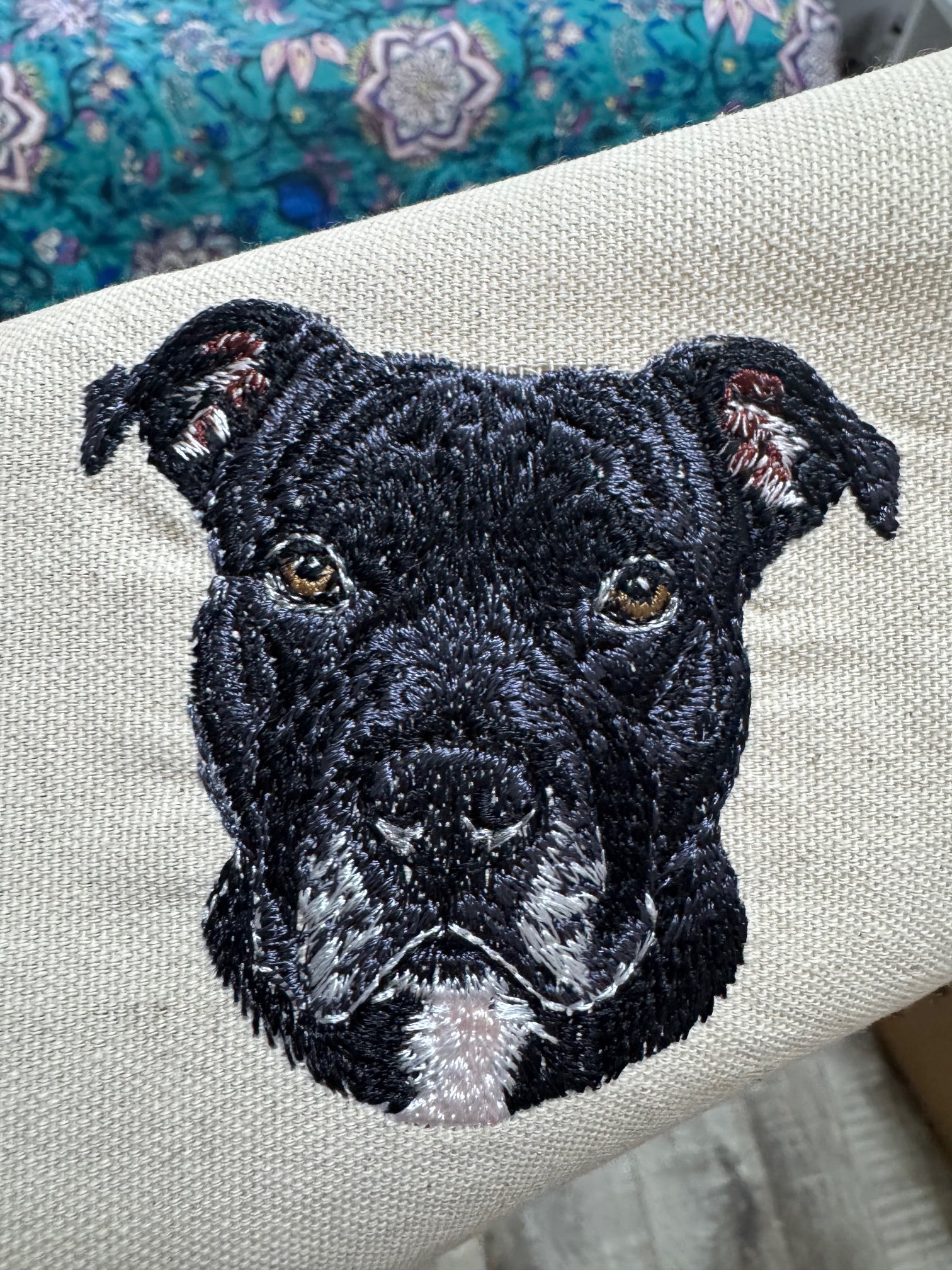 Pit Bull Terrier Machine Embroidered Framed Art | Tabletop Decor