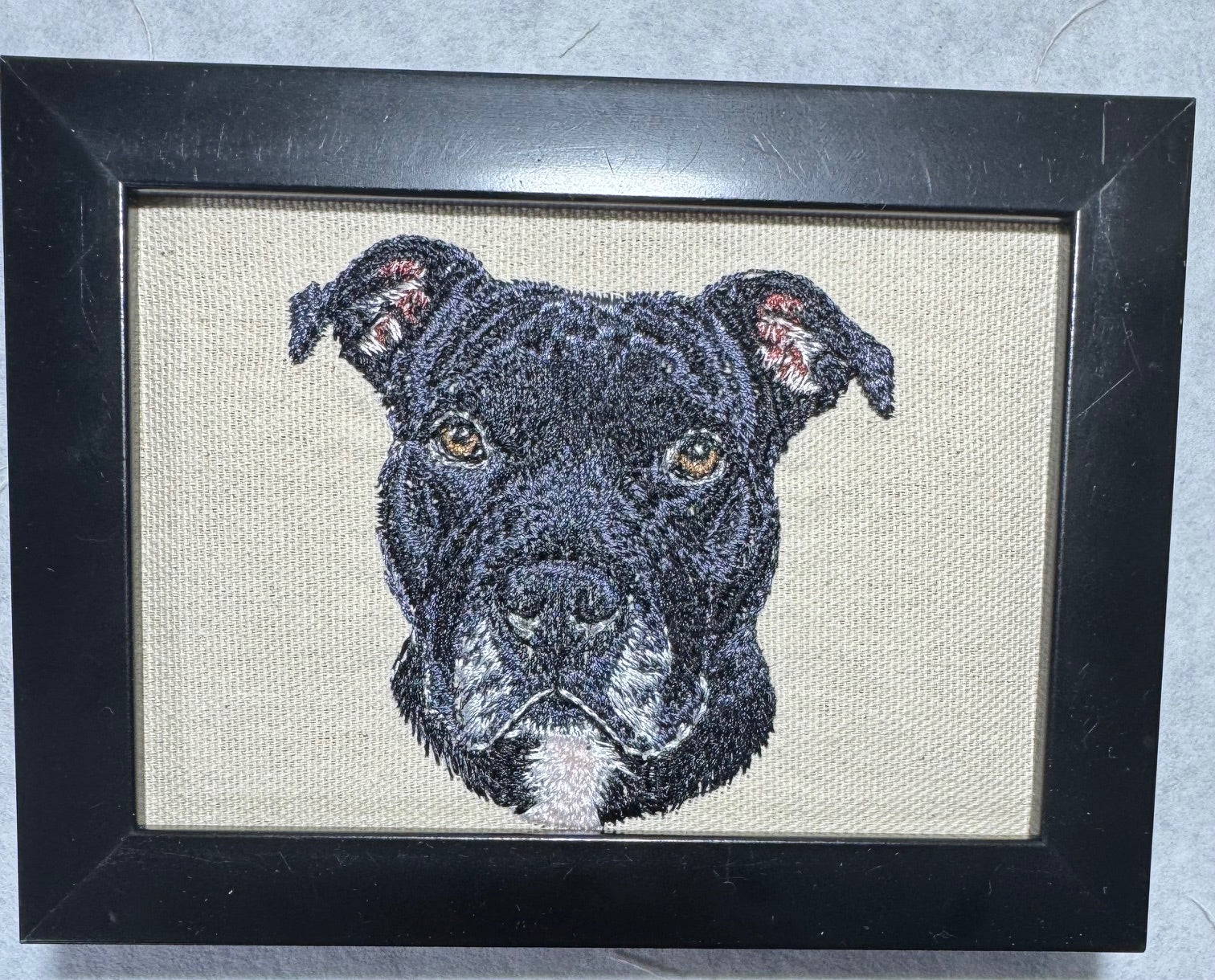 Pit Bull Terrier Machine Embroidered Framed Art | Tabletop Decor