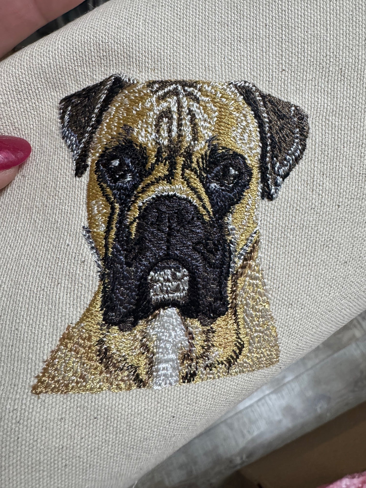 Boxer Dog Machine Embroidered Framed Art | Tabletop Decor
