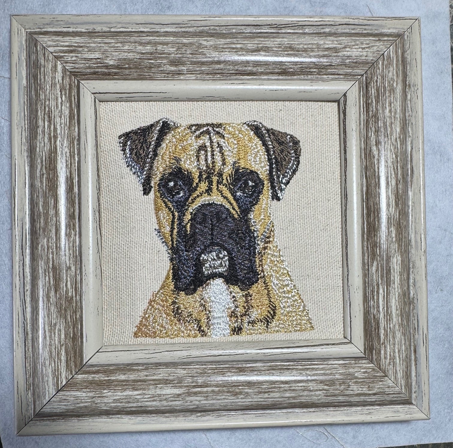 Boxer Dog Machine Embroidered Framed Art | Tabletop Decor