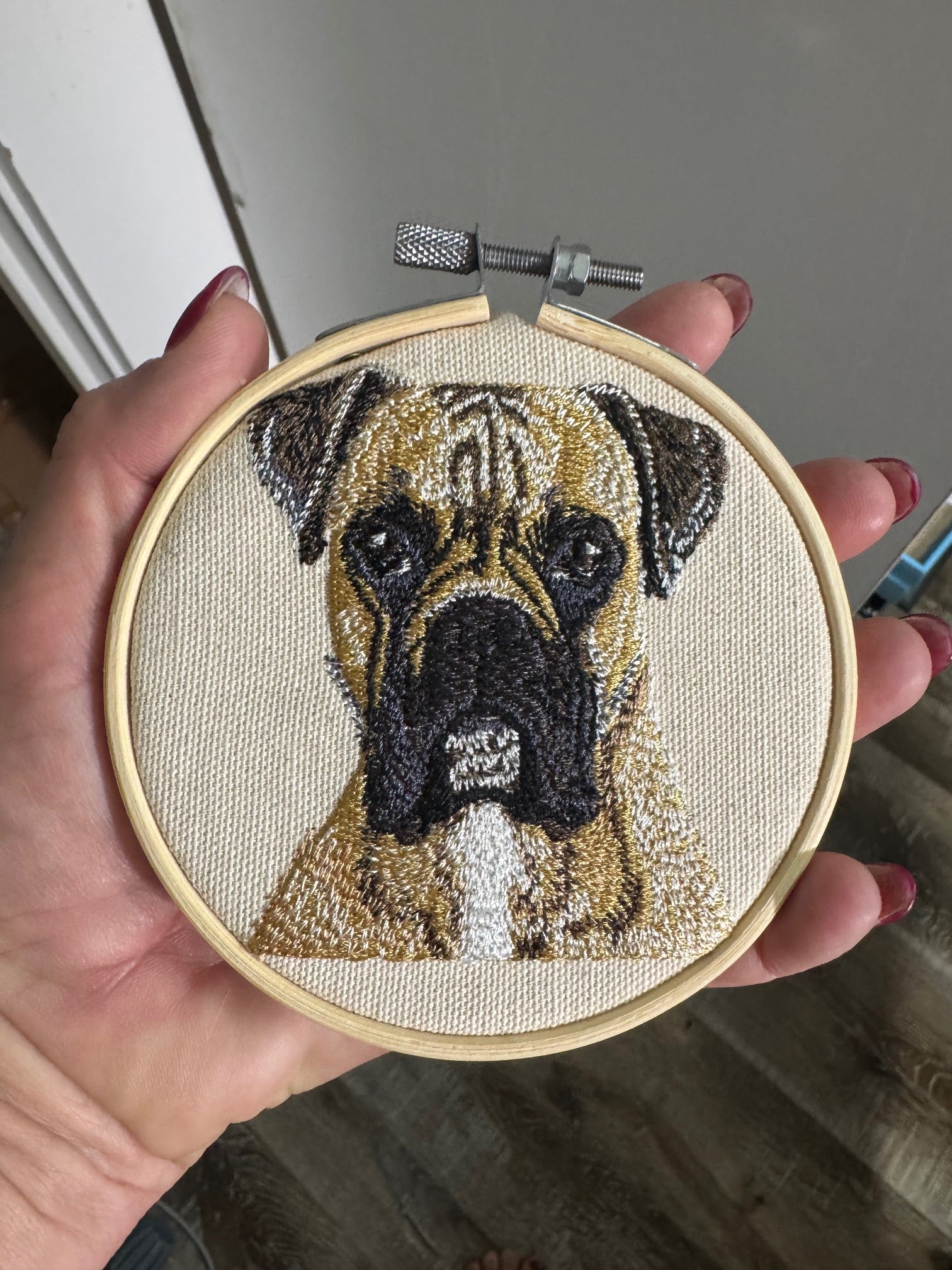 Boxer Dog Machine Embroidered Framed Art | Tabletop Decor