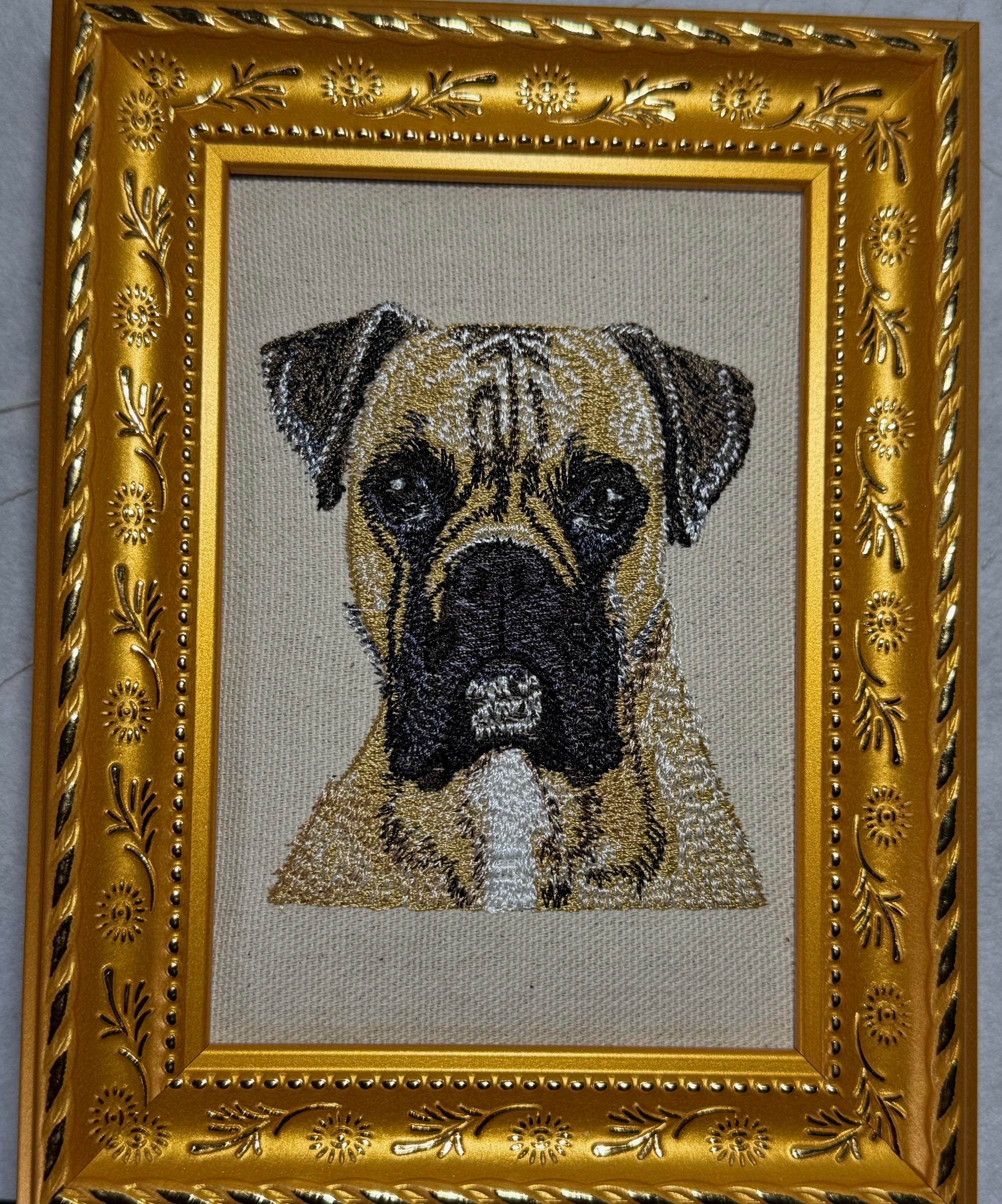 Boxer Dog Machine Embroidered Framed Art | Tabletop Decor
