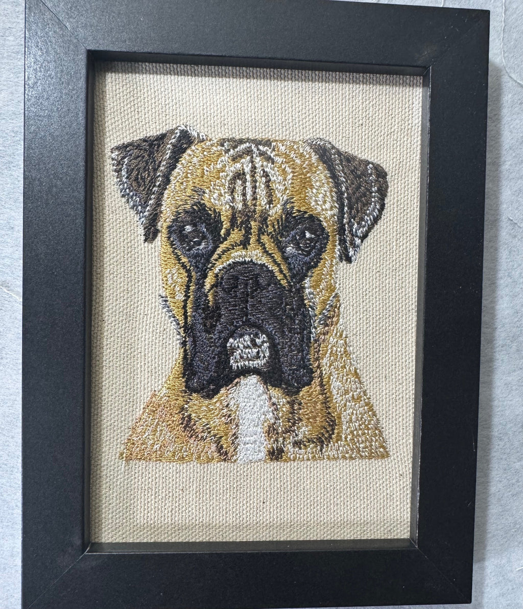 Boxer Dog Machine Embroidered Framed Art | Tabletop Decor