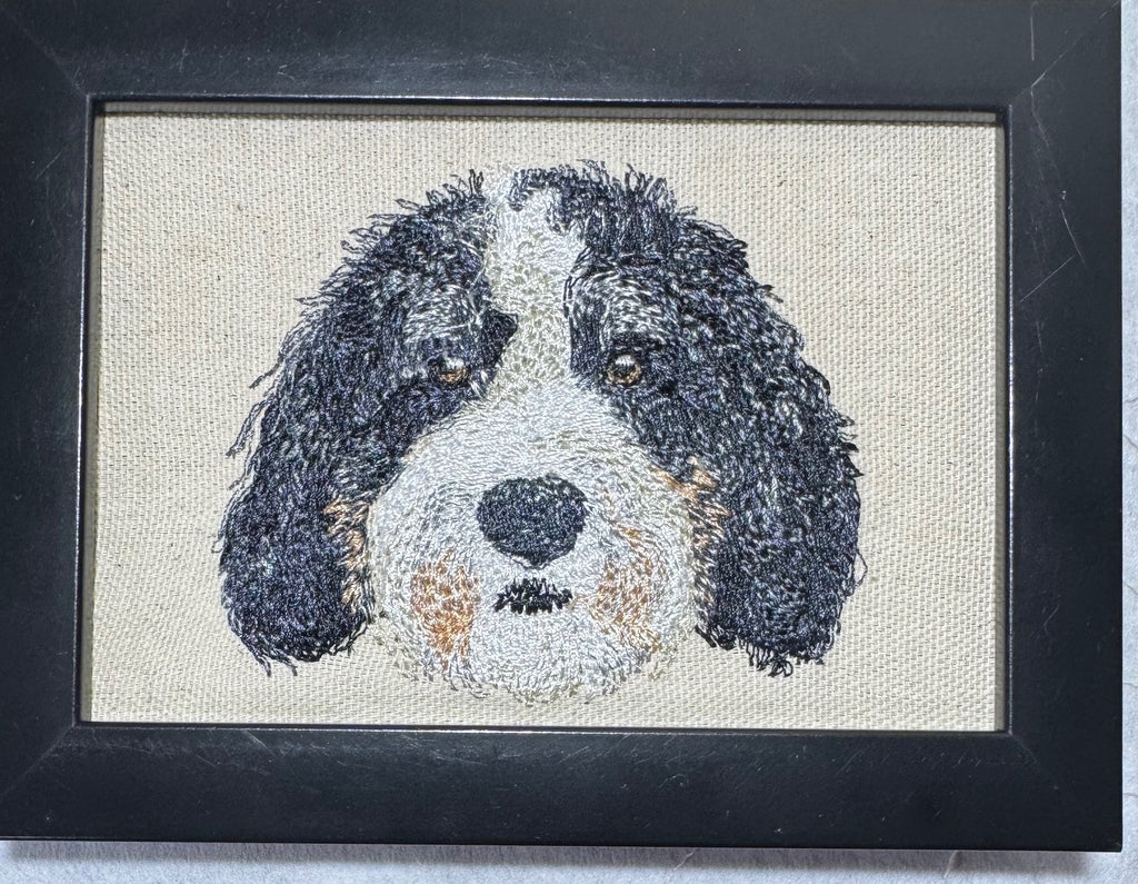 Doodle Mix Dog Machine Embroidered Art | Framed Tabletop Decor | BerneDoodle, Labradoodle, Goldendoodle & More